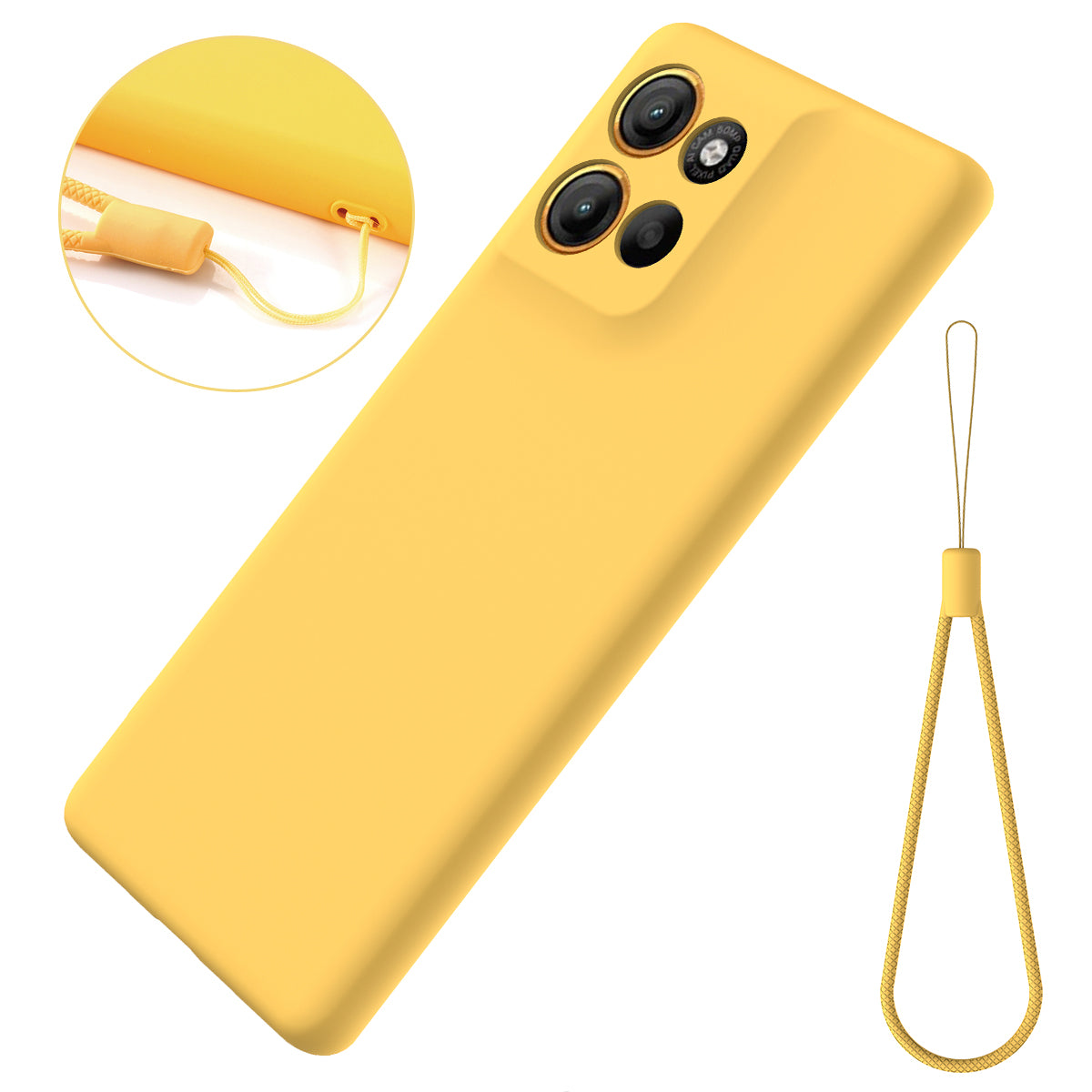 For Motorola Moto G100 Pro 5G Liquid Silicone Case Phone Back Cover with Hand Strap - Yellow