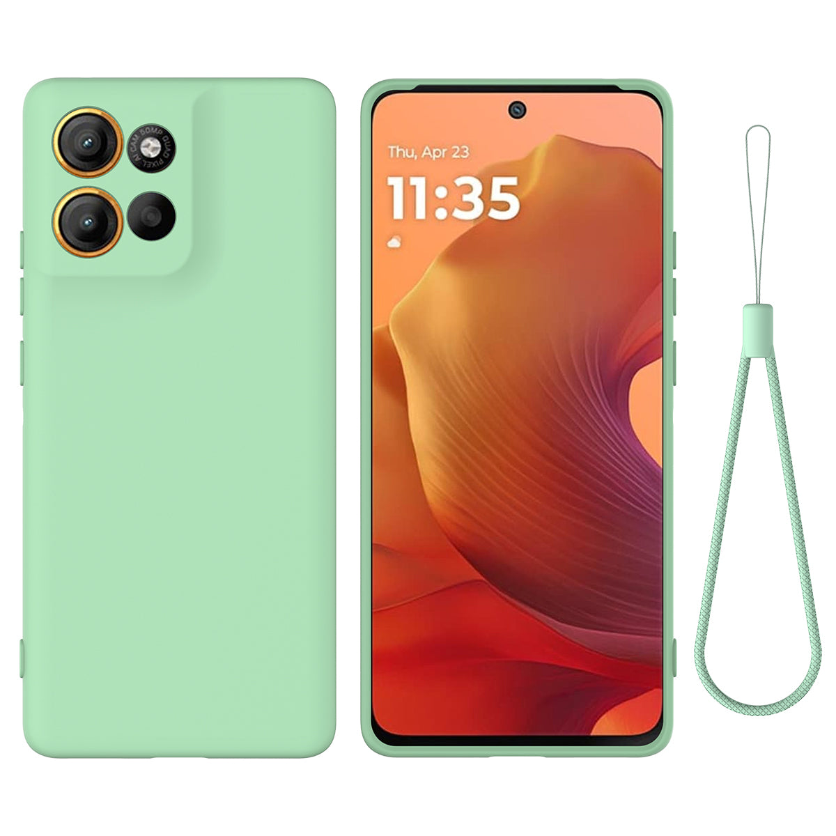 For Motorola Moto G100 Pro 5G Liquid Silicone Case Phone Back Cover with Hand Strap - Green