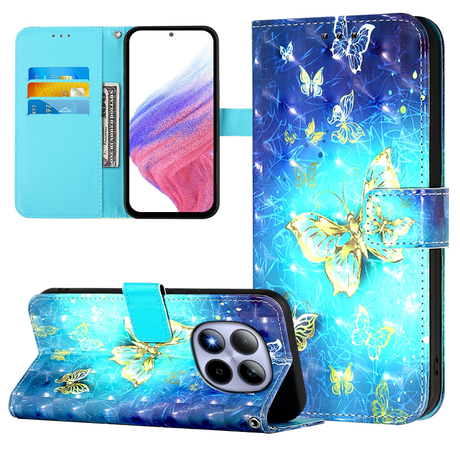 For Xiaomi Redmi Note 15 Pro 5G (Global) Leather Case Pattern Printing Wallet Stand Mobile Cover with Strap - Golden Butterflies