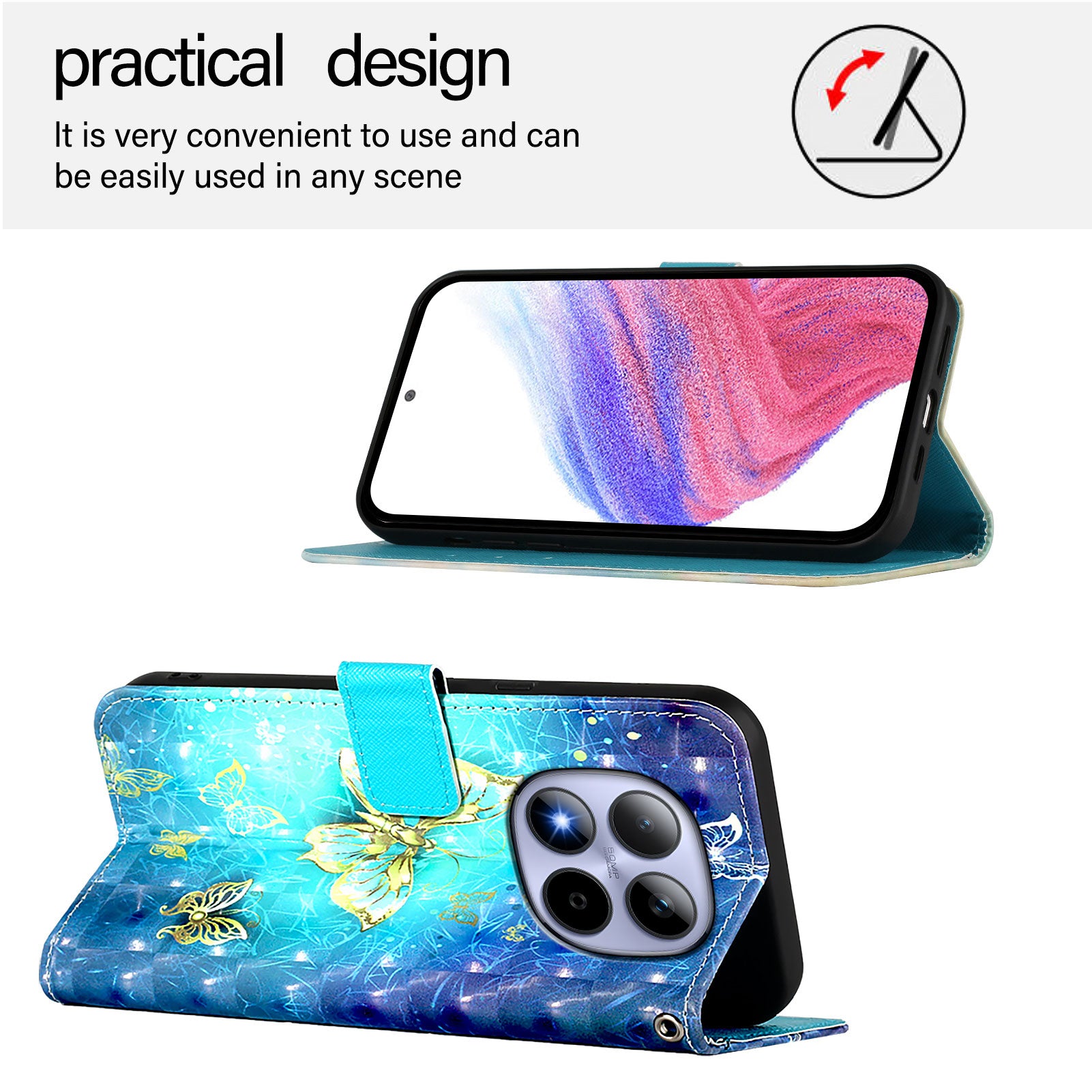 For Xiaomi Redmi Note 15 Pro 5G (Global) Leather Case Pattern Printing Wallet Stand Mobile Cover with Strap - Golden Butterflies
