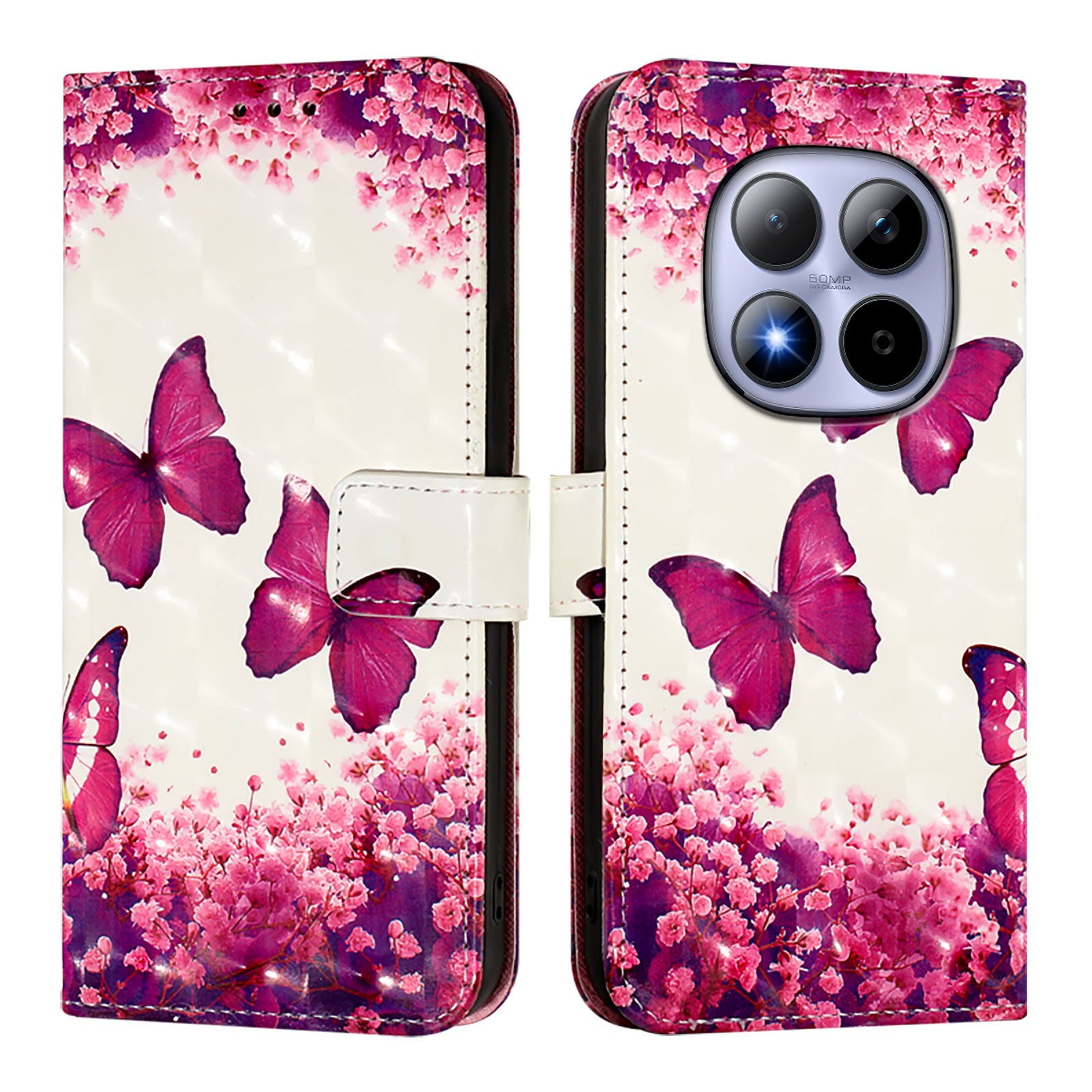 For Xiaomi Redmi Note 15 Pro 5G (Global) Leather Case Pattern Printing Wallet Stand Mobile Cover with Strap - Rose Butterflies