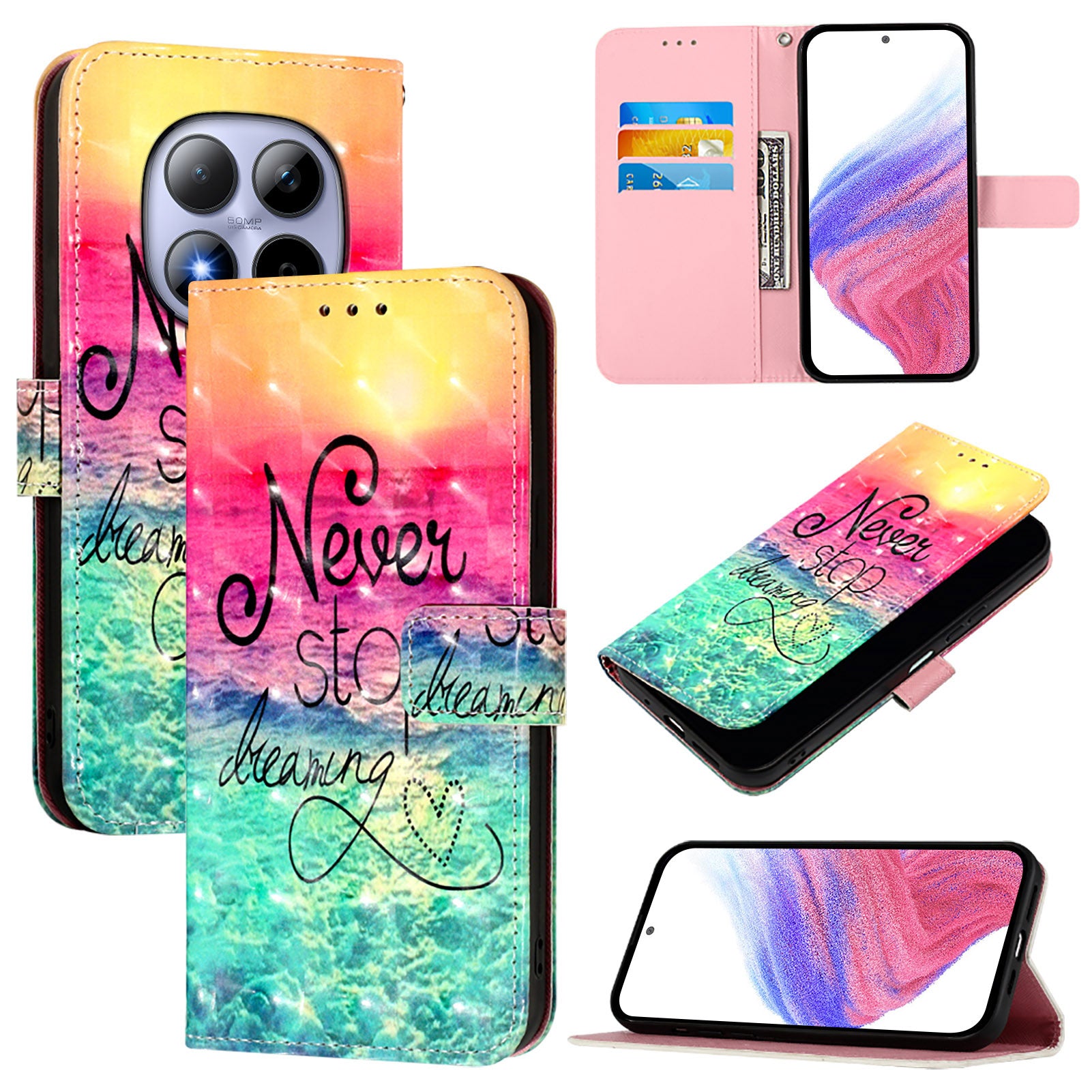 For Xiaomi Redmi Note 15 Pro 5G (Global) Leather Case Pattern Printing Wallet Stand Mobile Cover with Strap - Never Stop Dreaming