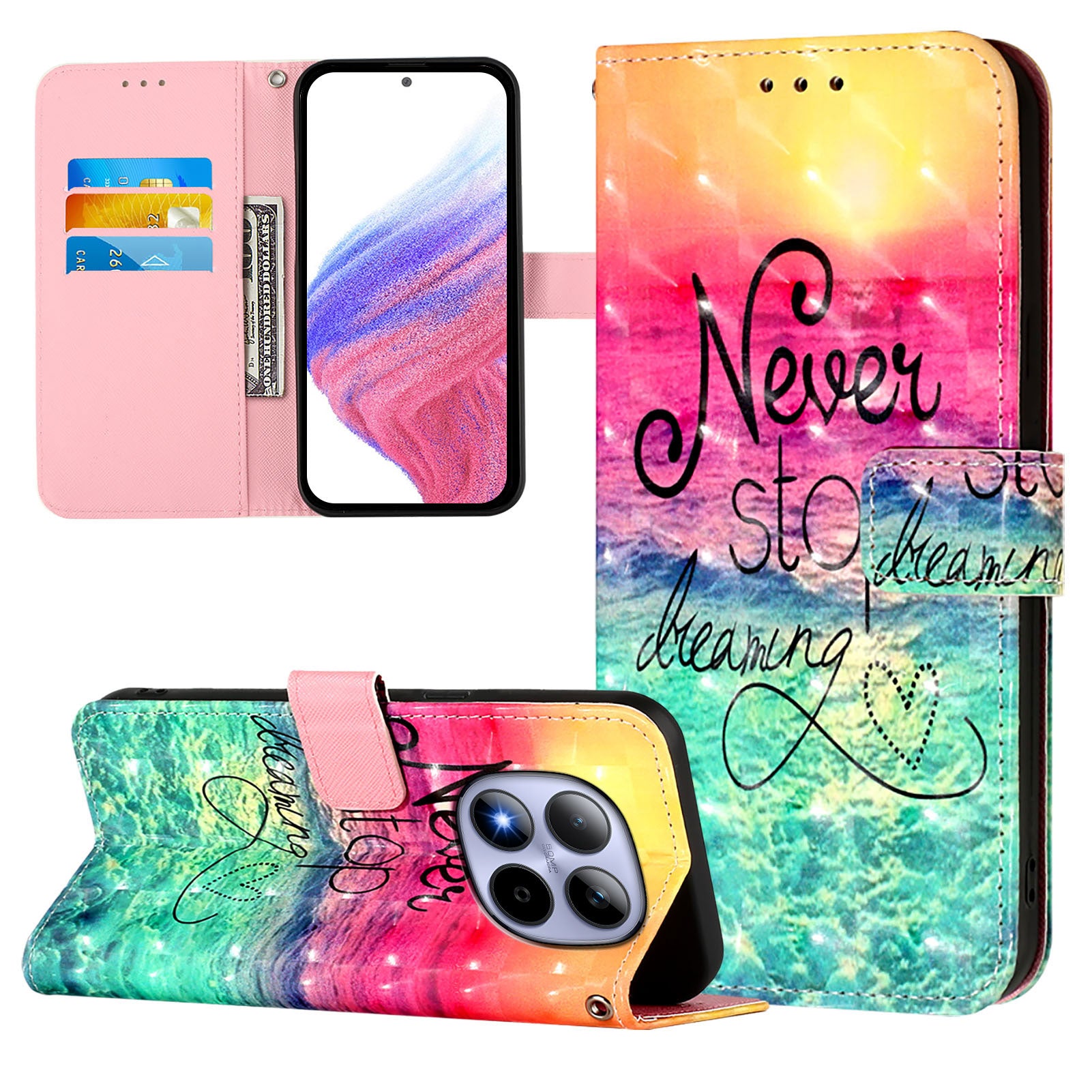 For Xiaomi Redmi Note 15 Pro 5G (Global) Leather Case Pattern Printing Wallet Stand Mobile Cover with Strap - Never Stop Dreaming