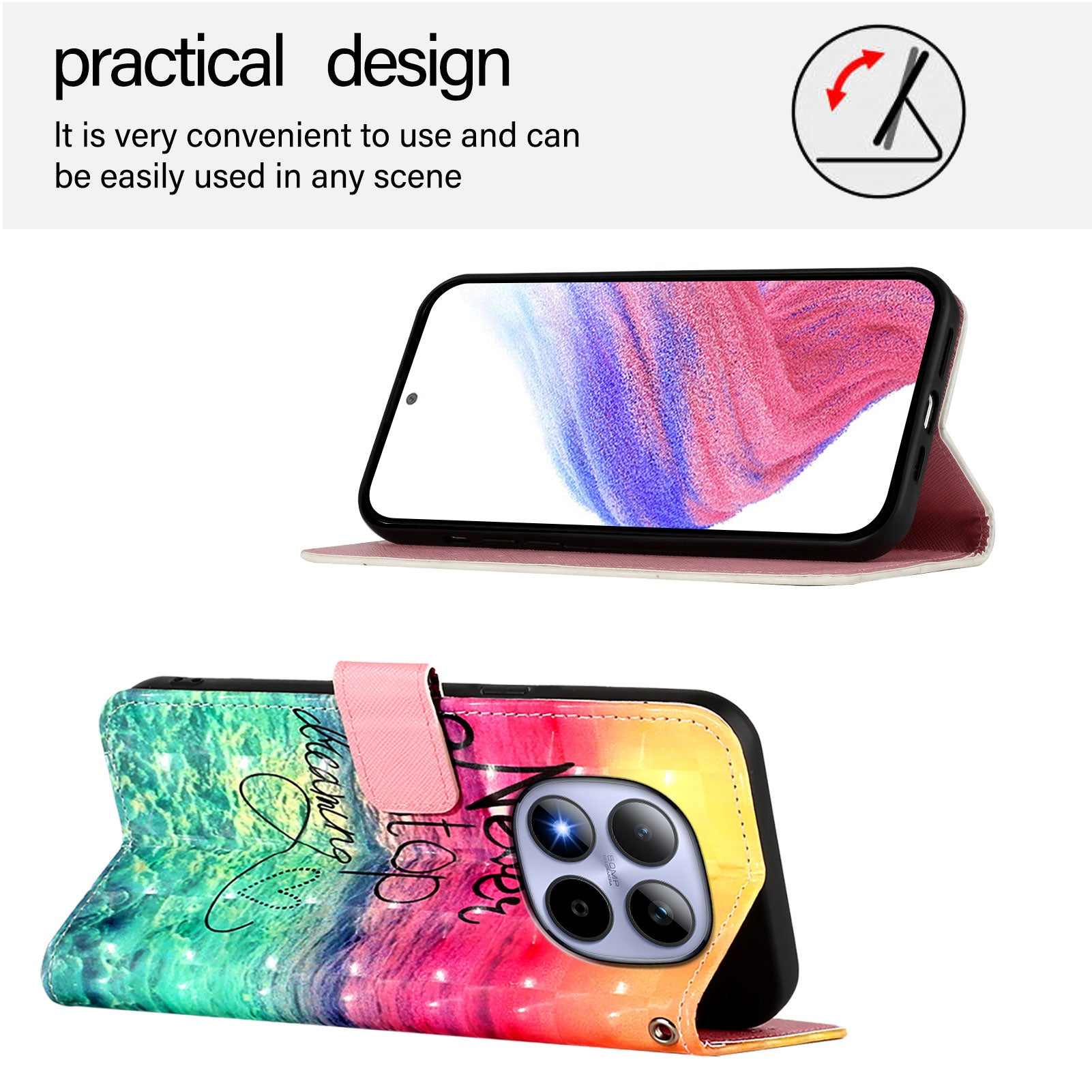 For Xiaomi Redmi Note 15 Pro 5G (Global) Leather Case Pattern Printing Wallet Stand Mobile Cover with Strap - Never Stop Dreaming