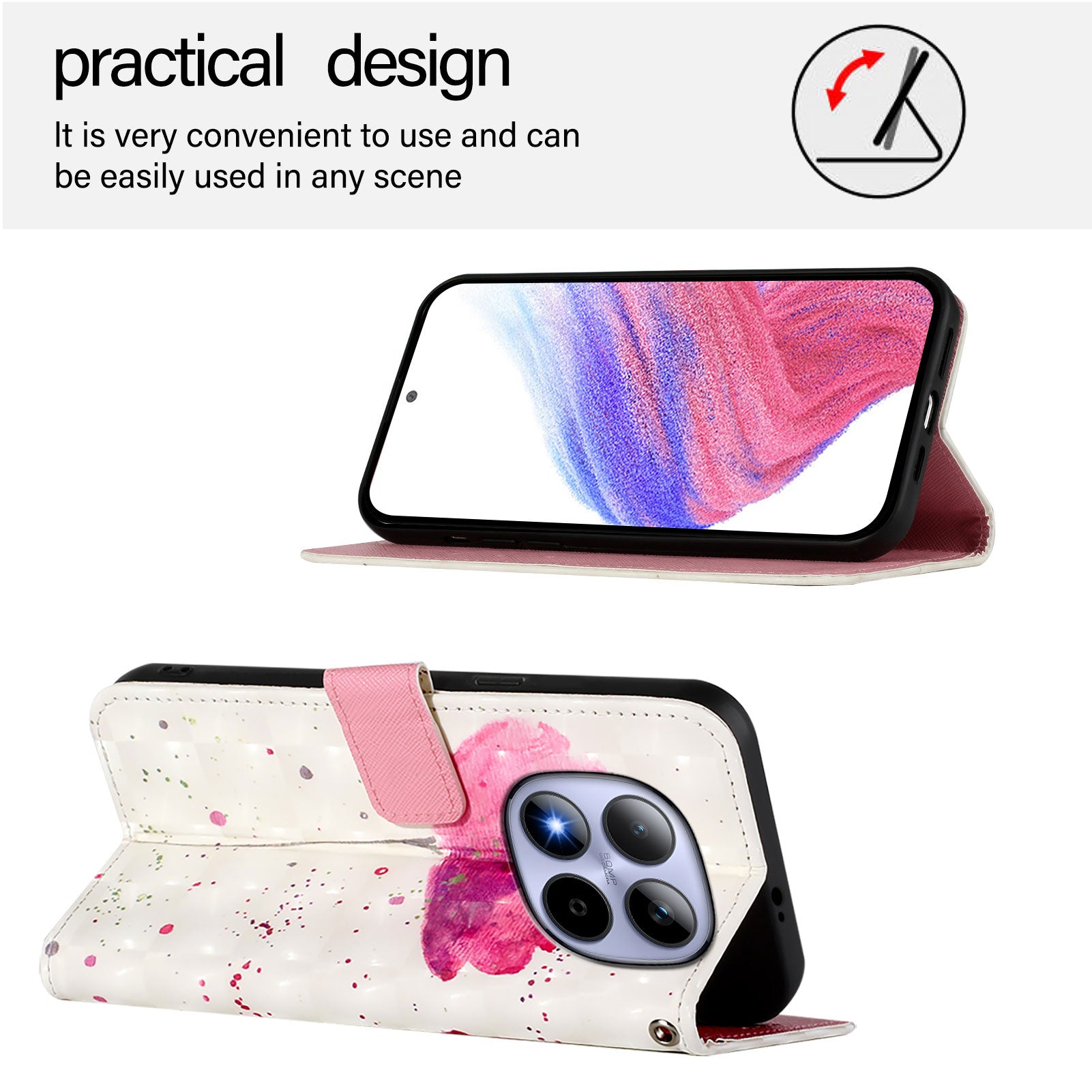 For Xiaomi Redmi Note 15 Pro 5G (Global) Leather Case Pattern Printing Wallet Stand Mobile Cover with Strap - Flower