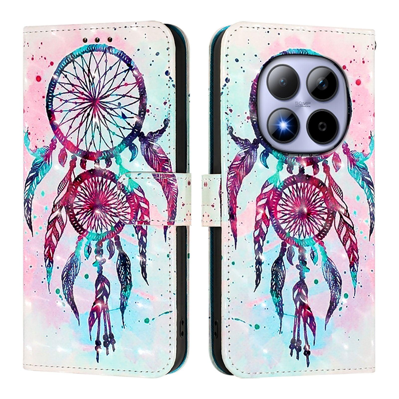 For Xiaomi Redmi Note 15 Pro 5G (Global) Leather Case Pattern Printing Wallet Stand Mobile Cover with Strap - Colorful Wind Chime