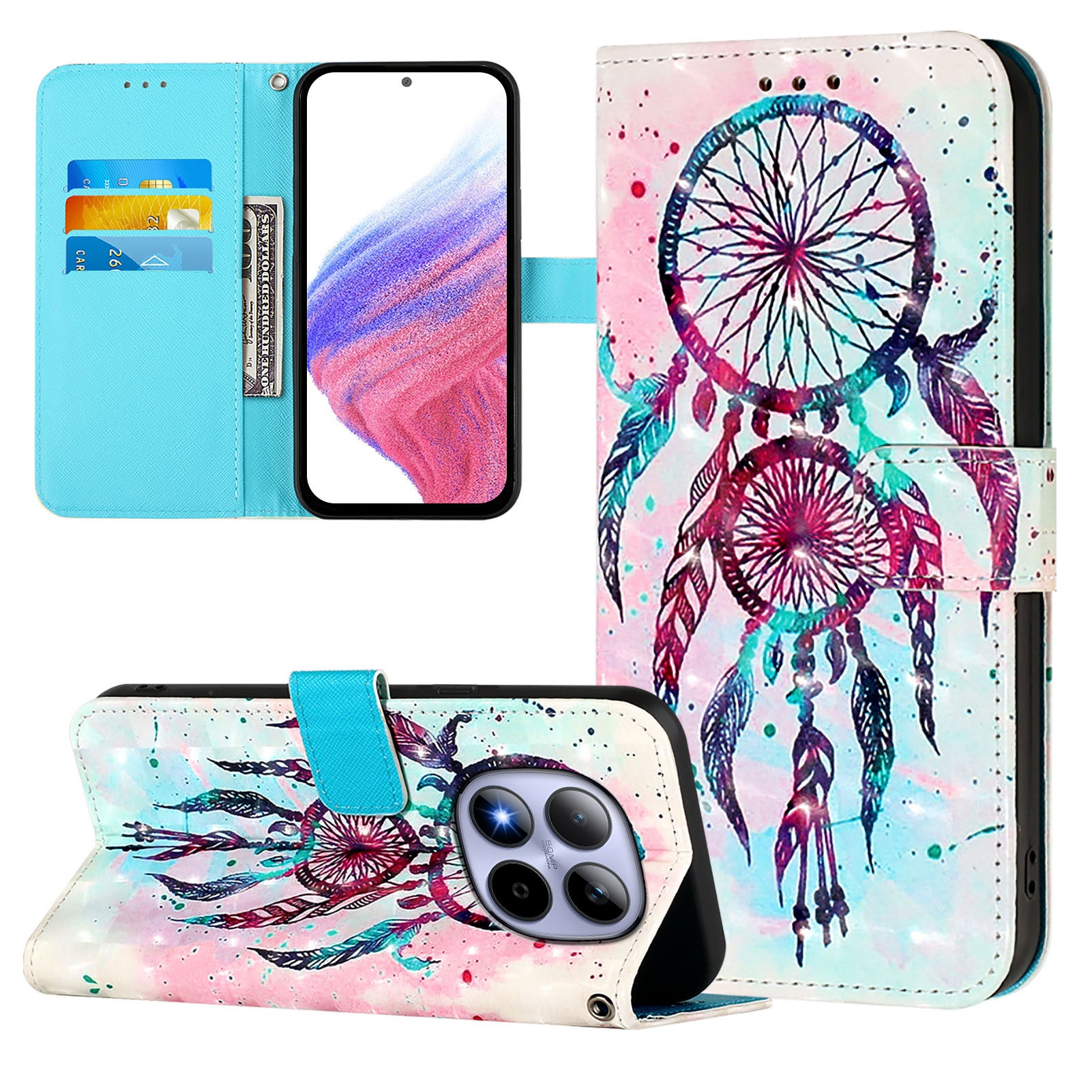 For Xiaomi Redmi Note 15 Pro 5G (Global) Leather Case Pattern Printing Wallet Stand Mobile Cover with Strap - Colorful Wind Chime