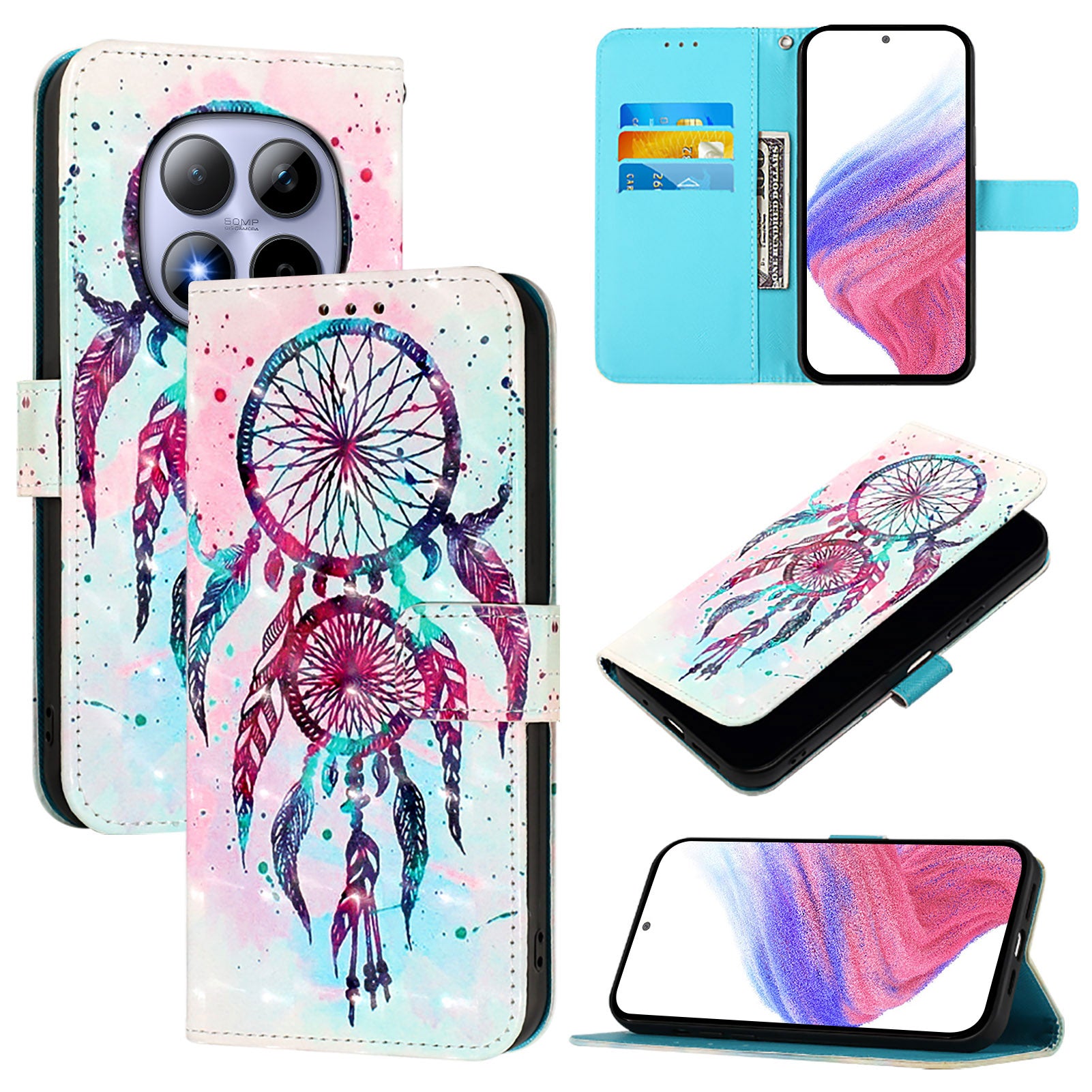 For Xiaomi Redmi Note 15 Pro 5G (Global) Leather Case Pattern Printing Wallet Stand Mobile Cover with Strap - Colorful Wind Chime