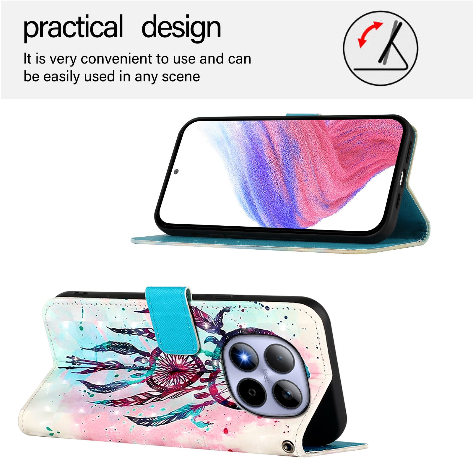 For Xiaomi Redmi Note 15 Pro 5G (Global) Leather Case Pattern Printing Wallet Stand Mobile Cover with Strap - Colorful Wind Chime