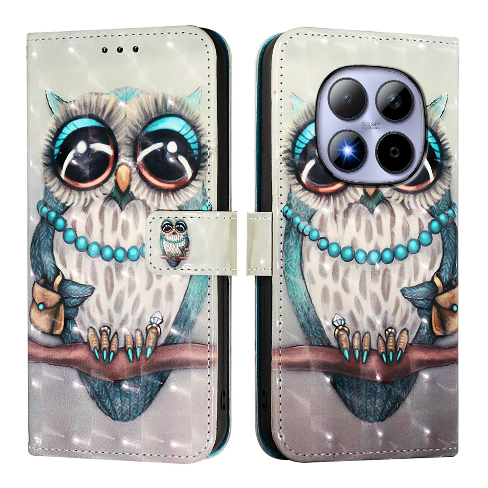 For Xiaomi Redmi Note 15 Pro 5G (Global) Leather Case Pattern Printing Wallet Stand Mobile Cover with Strap - Grey Owl
