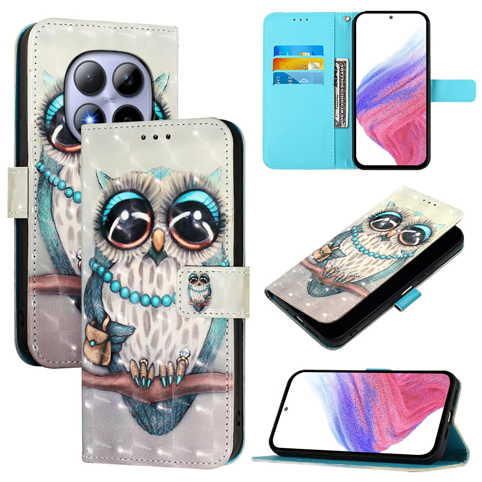 For Xiaomi Redmi Note 15 Pro 5G (Global) Leather Case Pattern Printing Wallet Stand Mobile Cover with Strap - Grey Owl