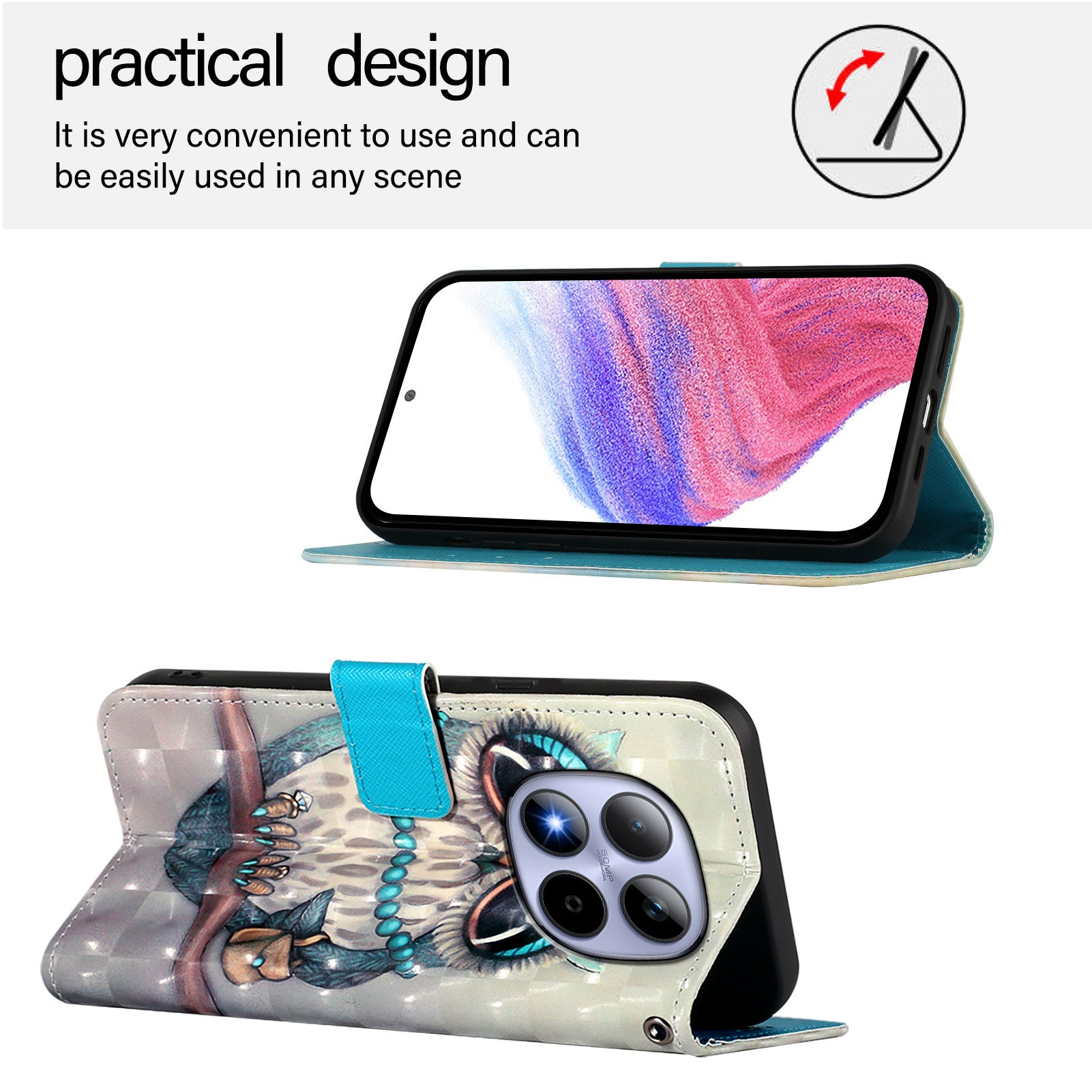 For Xiaomi Redmi Note 15 Pro 5G (Global) Leather Case Pattern Printing Wallet Stand Mobile Cover with Strap - Grey Owl