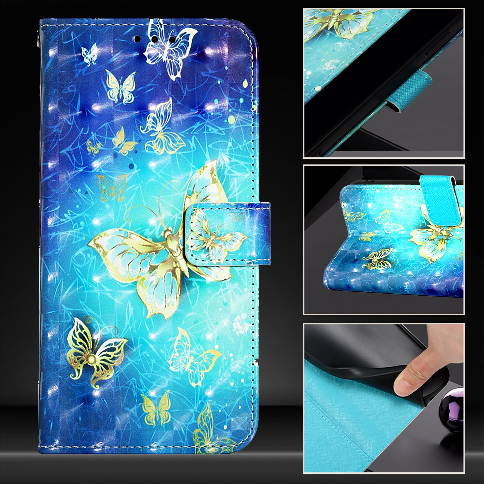 For Xiaomi Poco M8 Pro 5G / Redmi Note 15 Pro+ 5G (Global) Leather Case Pattern Printing Wallet Stand Mobile Cover with Strap - Golden Butterflies