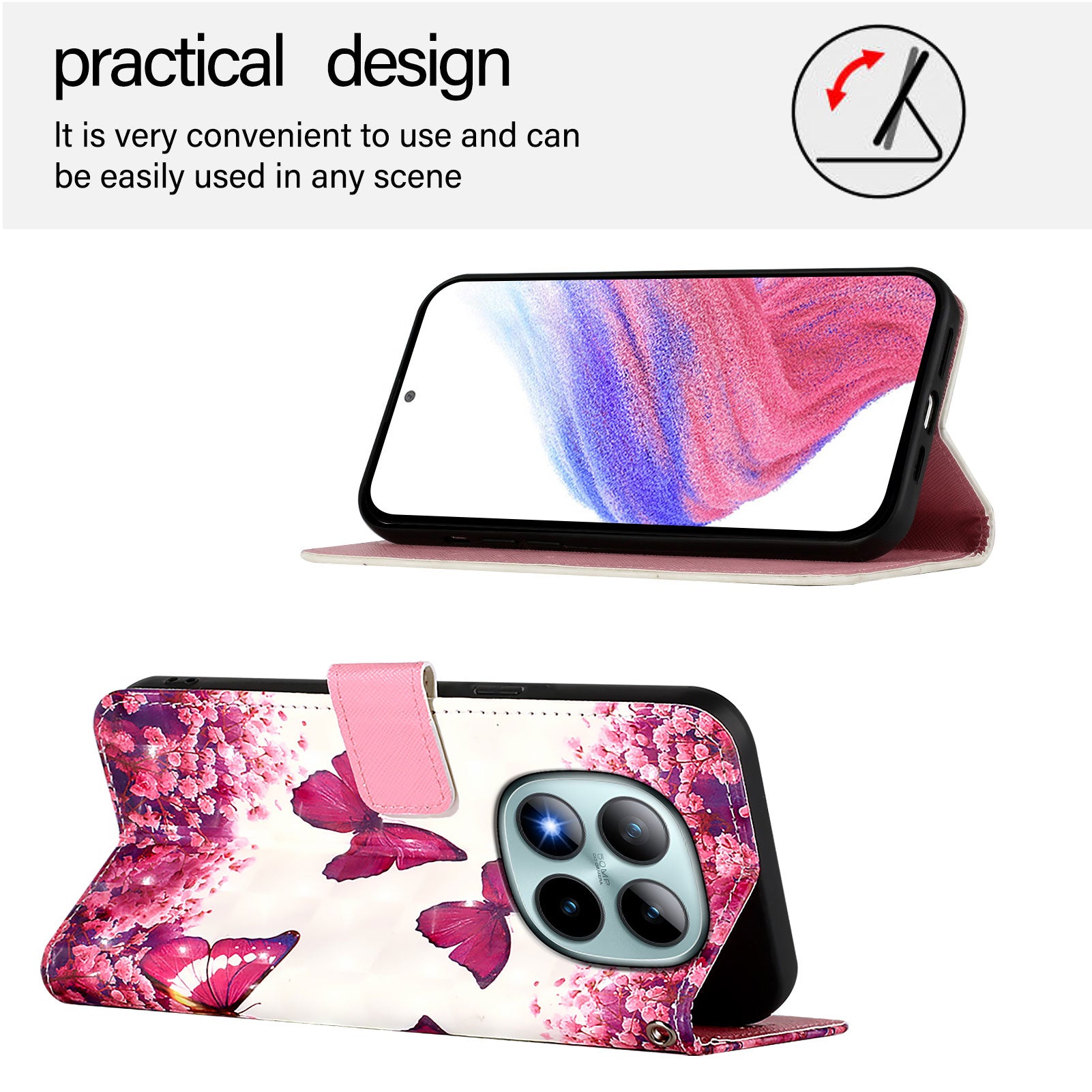 For Xiaomi Poco M8 Pro 5G / Redmi Note 15 Pro+ 5G (Global) Leather Case Pattern Printing Wallet Stand Mobile Cover with Strap - Rose Butterflies