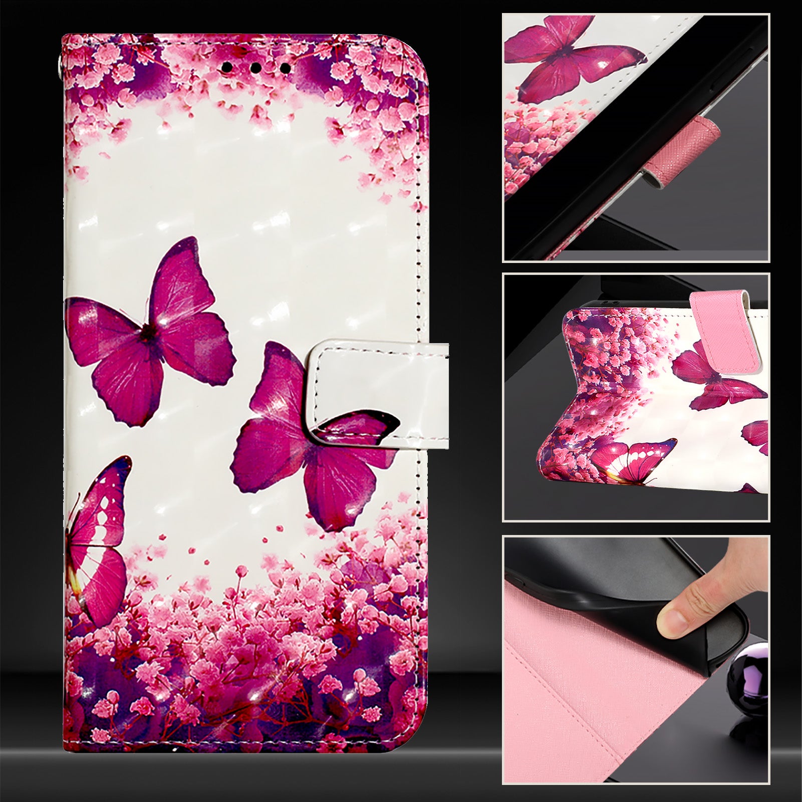 For Xiaomi Poco M8 Pro 5G / Redmi Note 15 Pro+ 5G (Global) Leather Case Pattern Printing Wallet Stand Mobile Cover with Strap - Rose Butterflies
