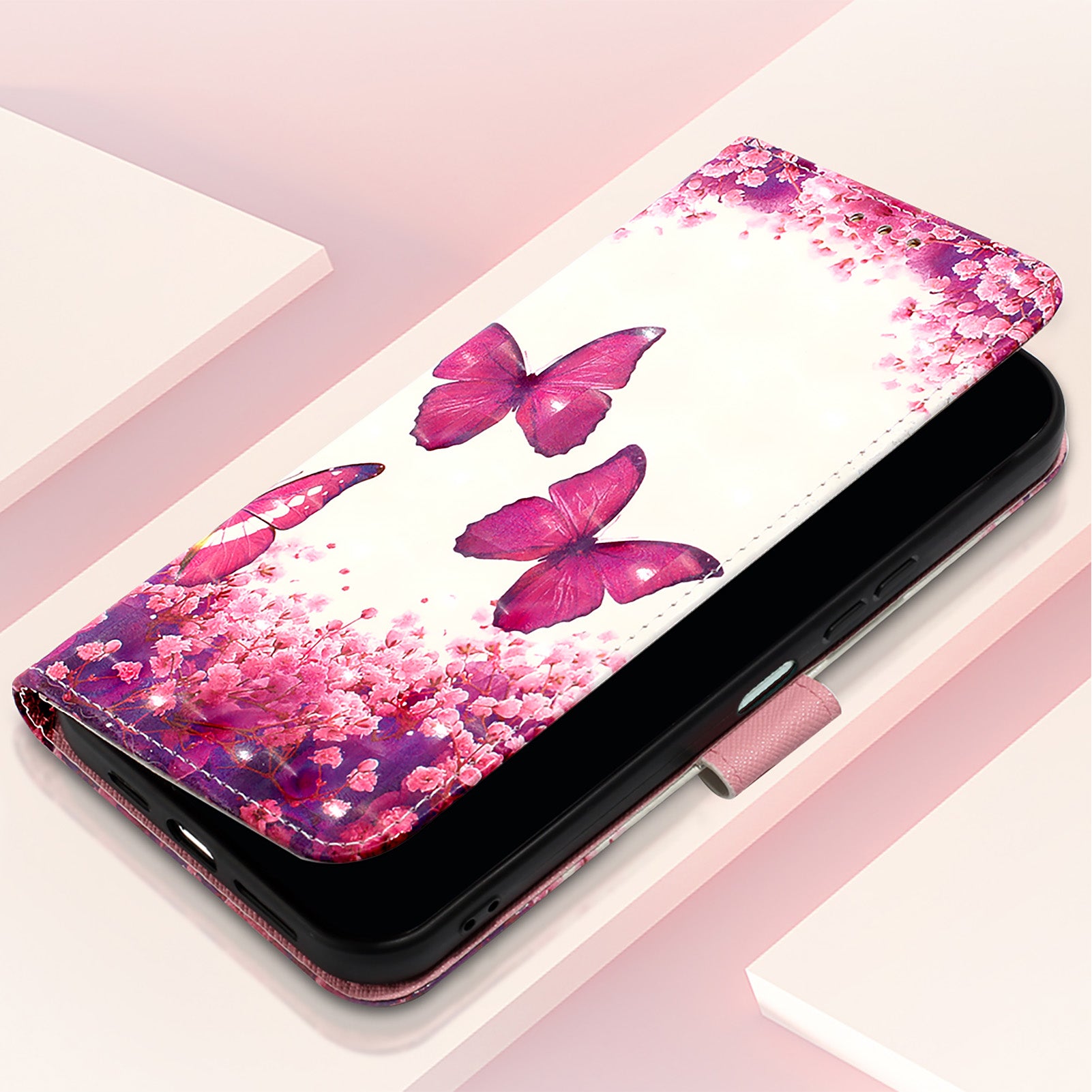 For Xiaomi Poco M8 Pro 5G / Redmi Note 15 Pro+ 5G (Global) Leather Case Pattern Printing Wallet Stand Mobile Cover with Strap - Rose Butterflies