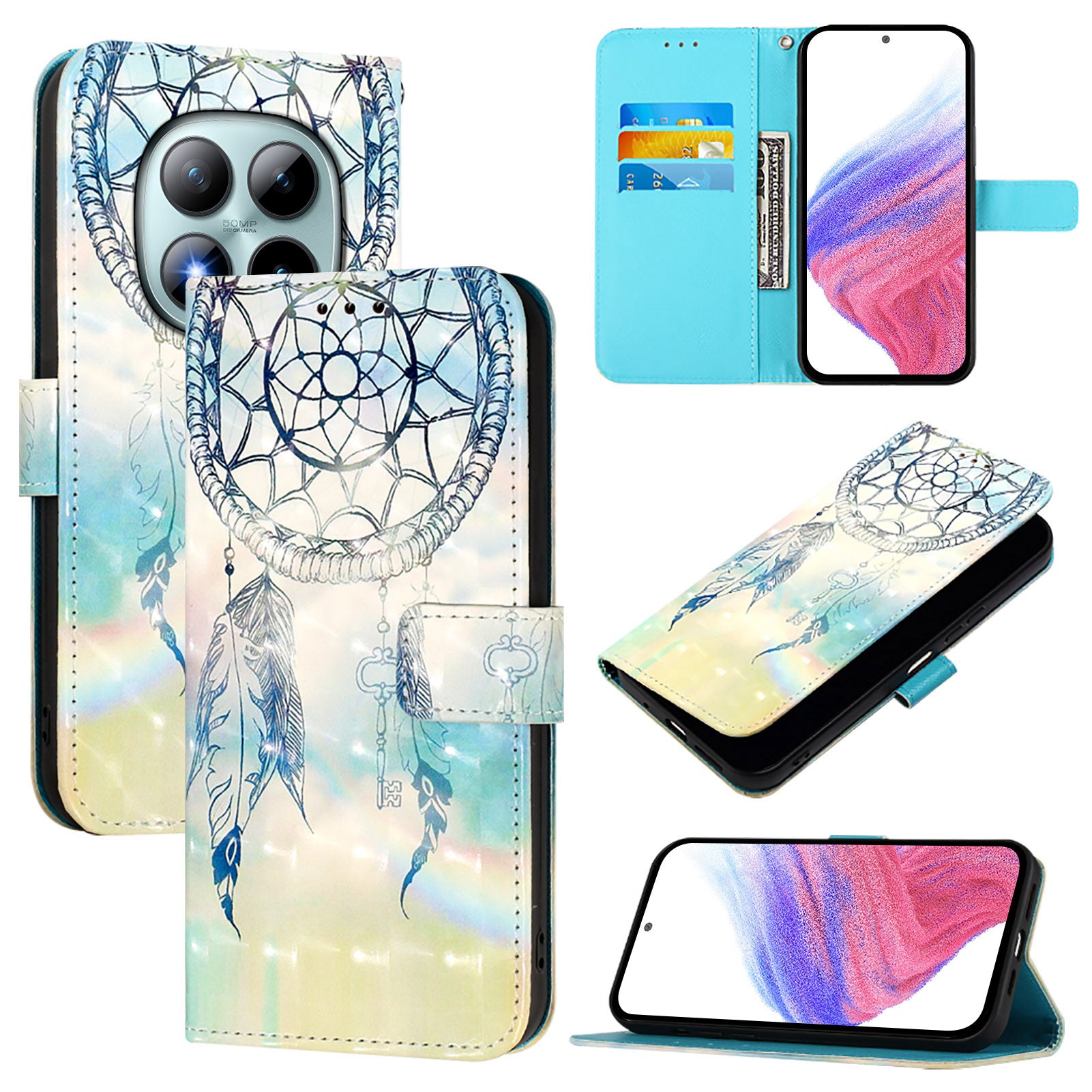 For Xiaomi Poco M8 Pro 5G / Redmi Note 15 Pro+ 5G (Global) Leather Case Pattern Printing Wallet Stand Mobile Cover with Strap - Dream Wind Chime