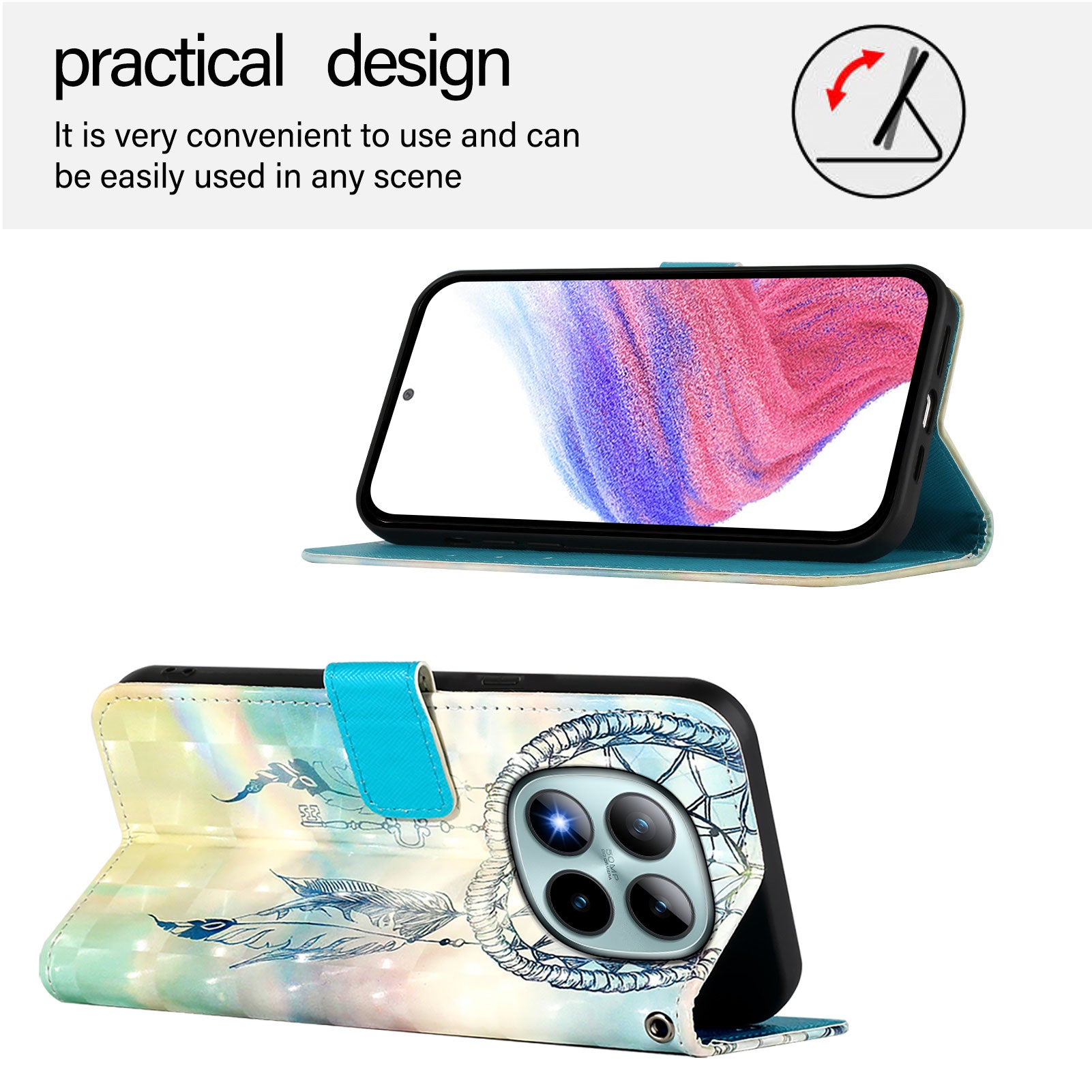 For Xiaomi Poco M8 Pro 5G / Redmi Note 15 Pro+ 5G (Global) Leather Case Pattern Printing Wallet Stand Mobile Cover with Strap - Dream Wind Chime