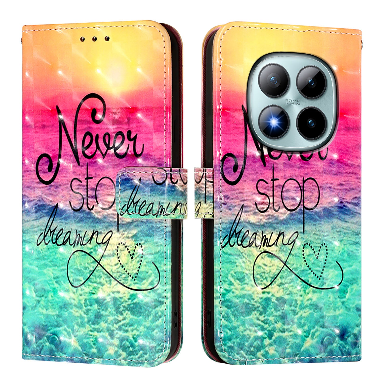 For Xiaomi Poco M8 Pro 5G / Redmi Note 15 Pro+ 5G (Global) Leather Case Pattern Printing Wallet Stand Mobile Cover with Strap - Never Stop Dreaming