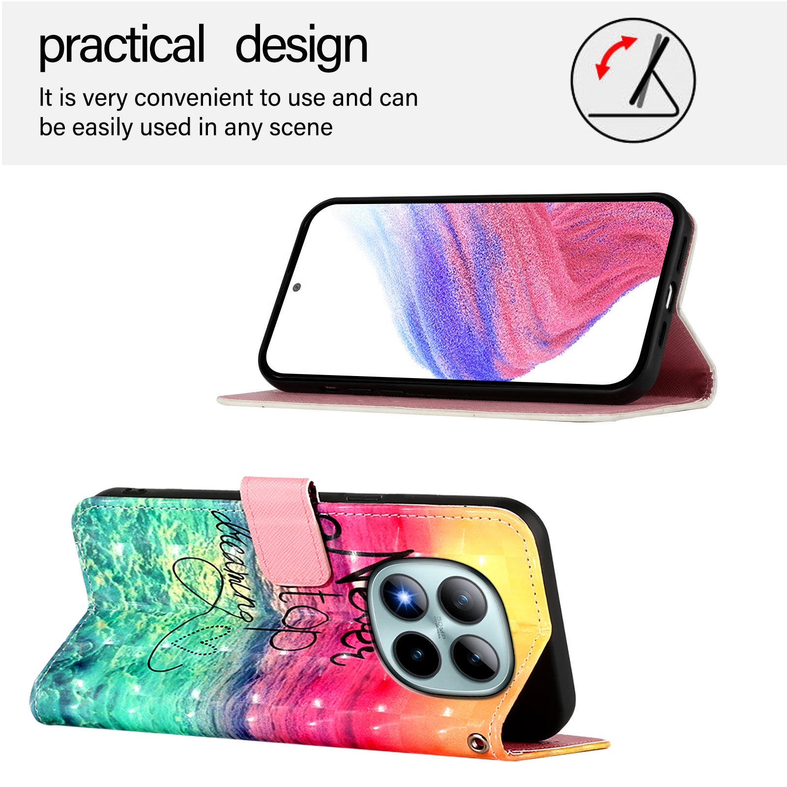 For Xiaomi Poco M8 Pro 5G / Redmi Note 15 Pro+ 5G (Global) Leather Case Pattern Printing Wallet Stand Mobile Cover with Strap - Never Stop Dreaming