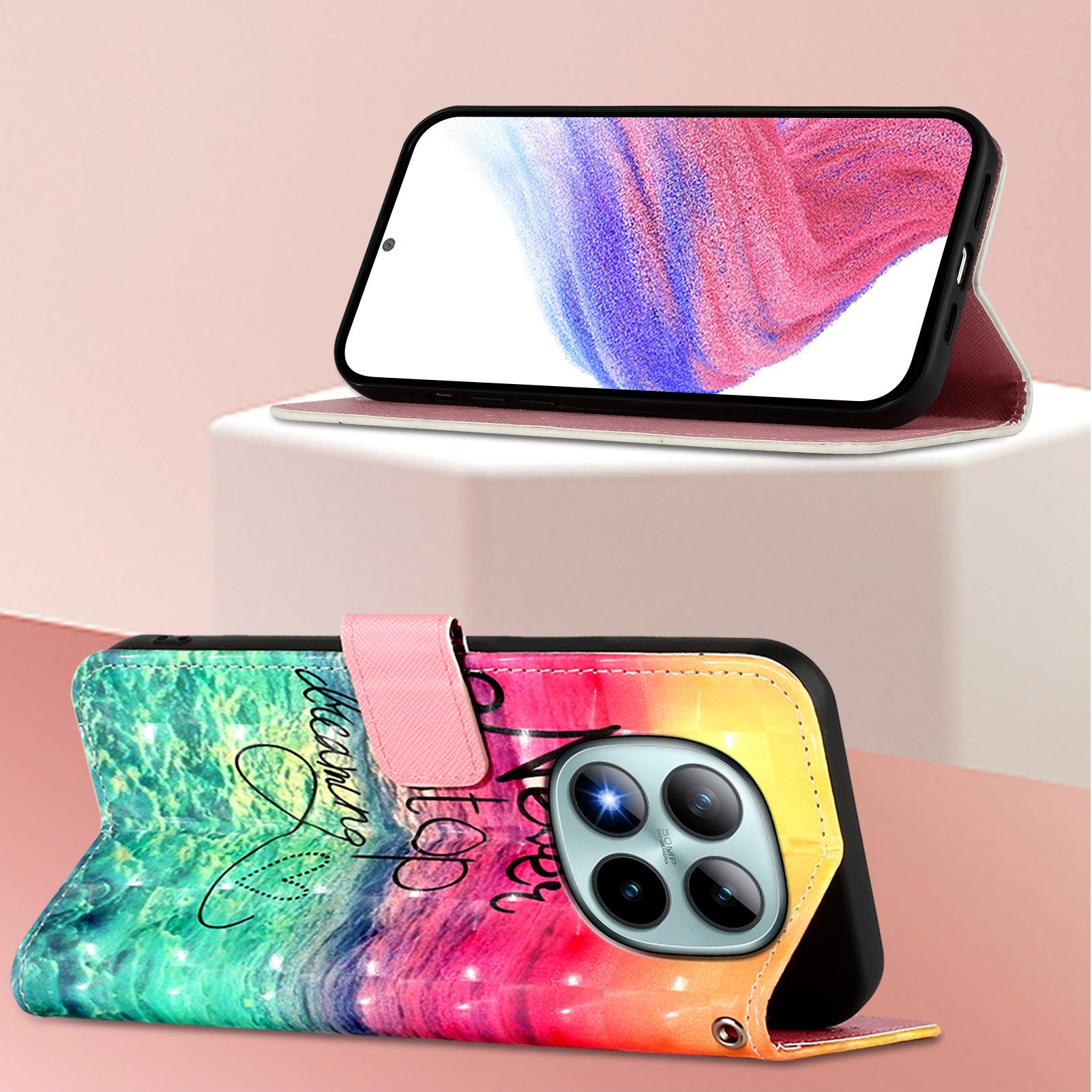 For Xiaomi Poco M8 Pro 5G / Redmi Note 15 Pro+ 5G (Global) Leather Case Pattern Printing Wallet Stand Mobile Cover with Strap - Never Stop Dreaming