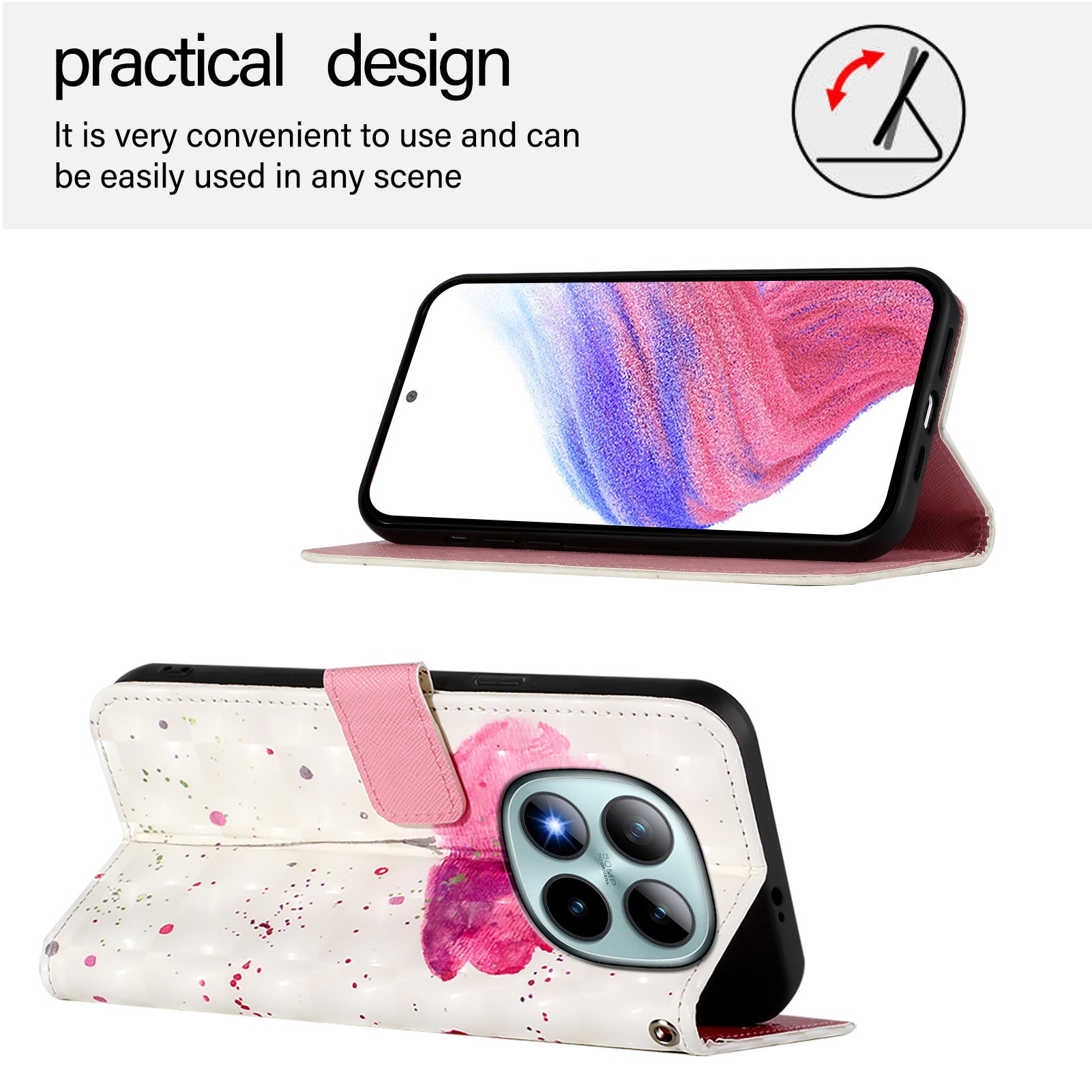 For Xiaomi Poco M8 Pro 5G / Redmi Note 15 Pro+ 5G (Global) Leather Case Pattern Printing Wallet Stand Mobile Cover with Strap - Flower