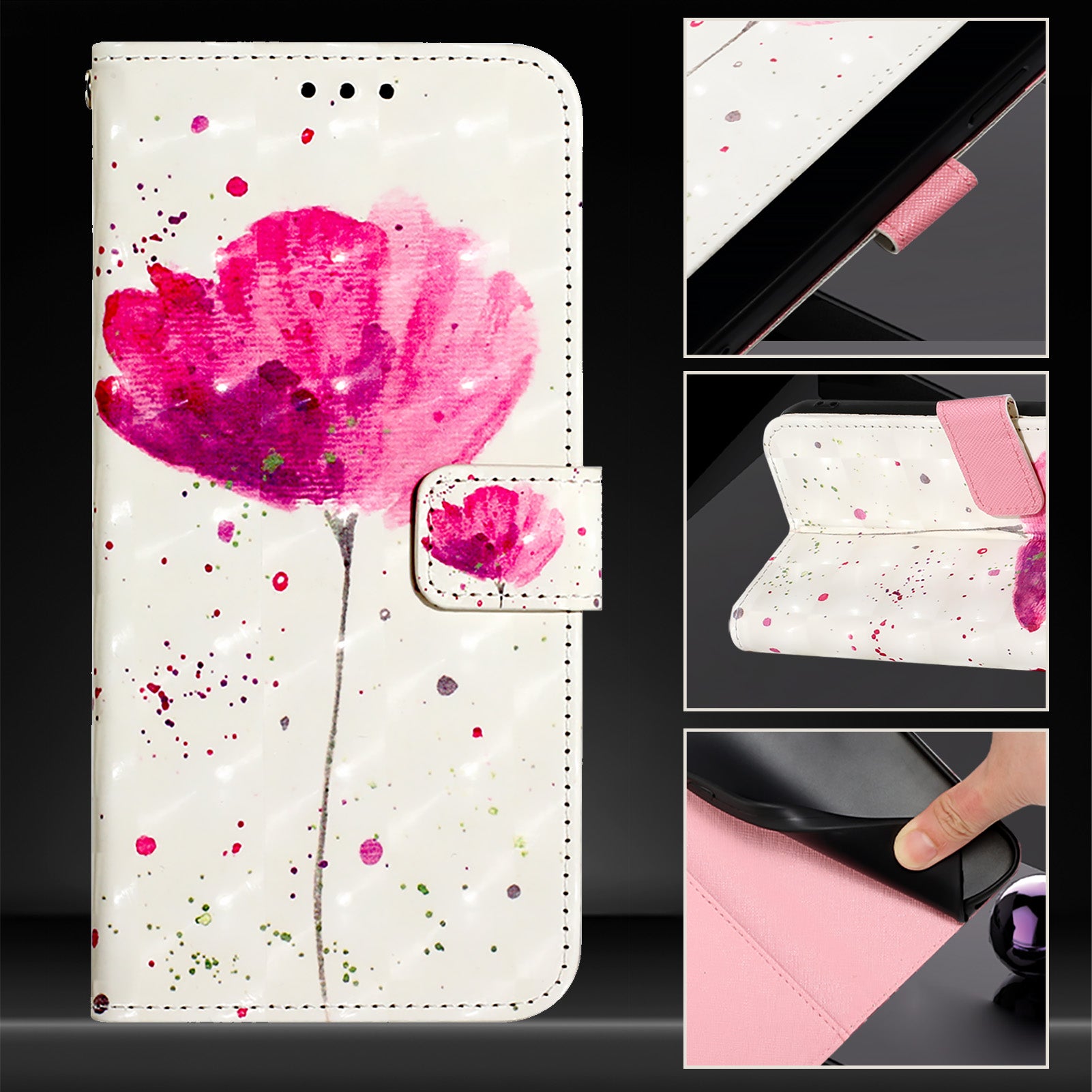 For Xiaomi Poco M8 Pro 5G / Redmi Note 15 Pro+ 5G (Global) Leather Case Pattern Printing Wallet Stand Mobile Cover with Strap - Flower