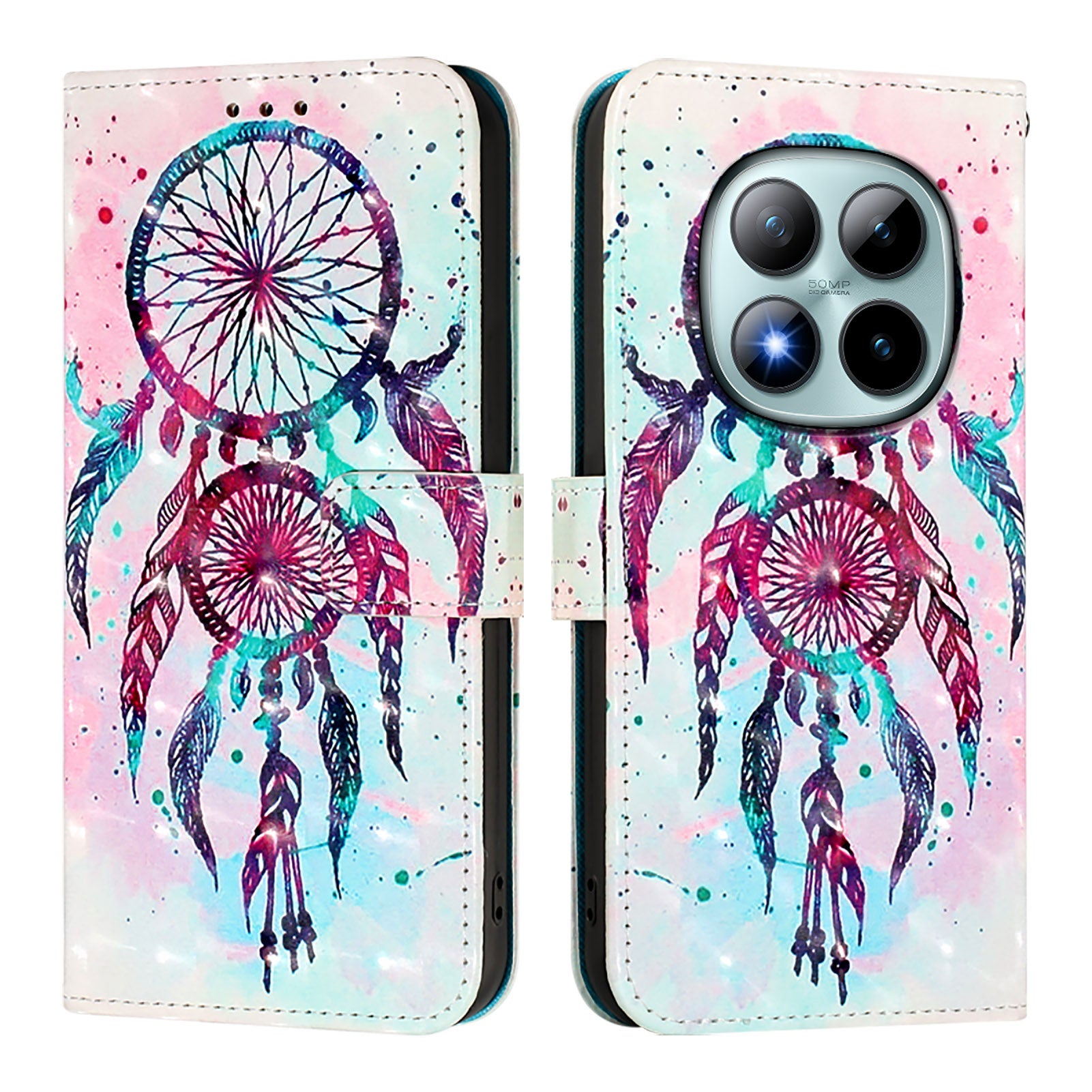 For Xiaomi Poco M8 Pro 5G / Redmi Note 15 Pro+ 5G (Global) Leather Case Pattern Printing Wallet Stand Mobile Cover with Strap - Colorful Wind Chime