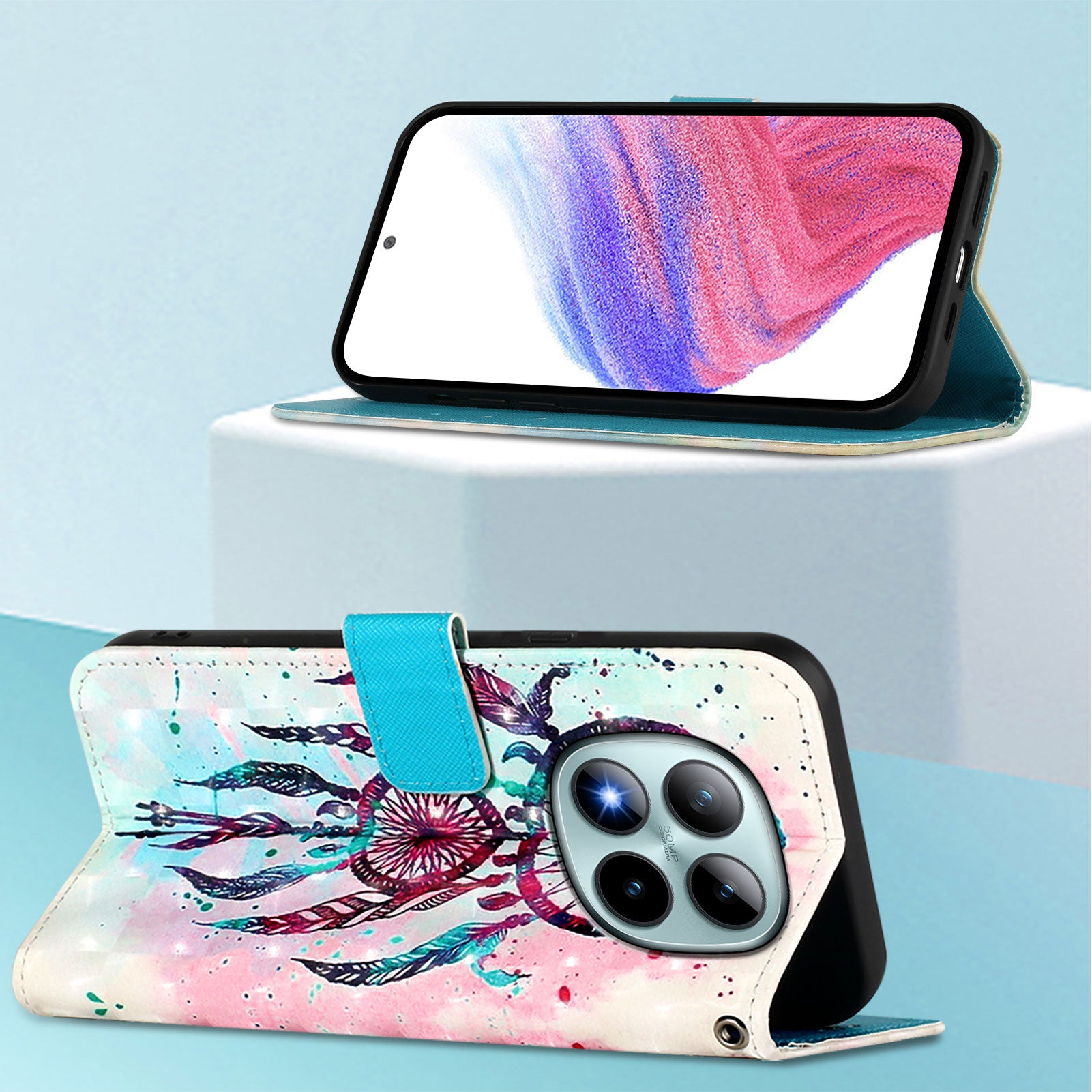 For Xiaomi Poco M8 Pro 5G / Redmi Note 15 Pro+ 5G (Global) Leather Case Pattern Printing Wallet Stand Mobile Cover with Strap - Colorful Wind Chime