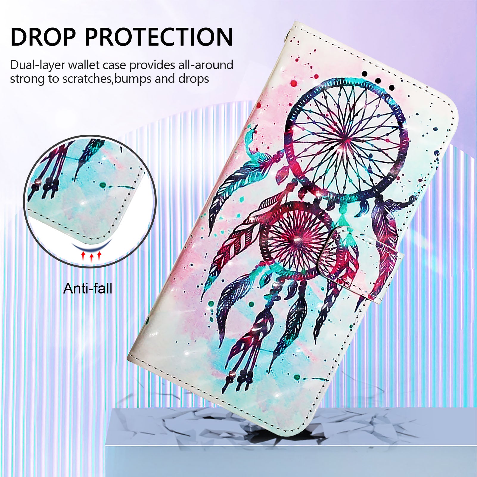 For Xiaomi Poco M8 Pro 5G / Redmi Note 15 Pro+ 5G (Global) Leather Case Pattern Printing Wallet Stand Mobile Cover with Strap - Colorful Wind Chime