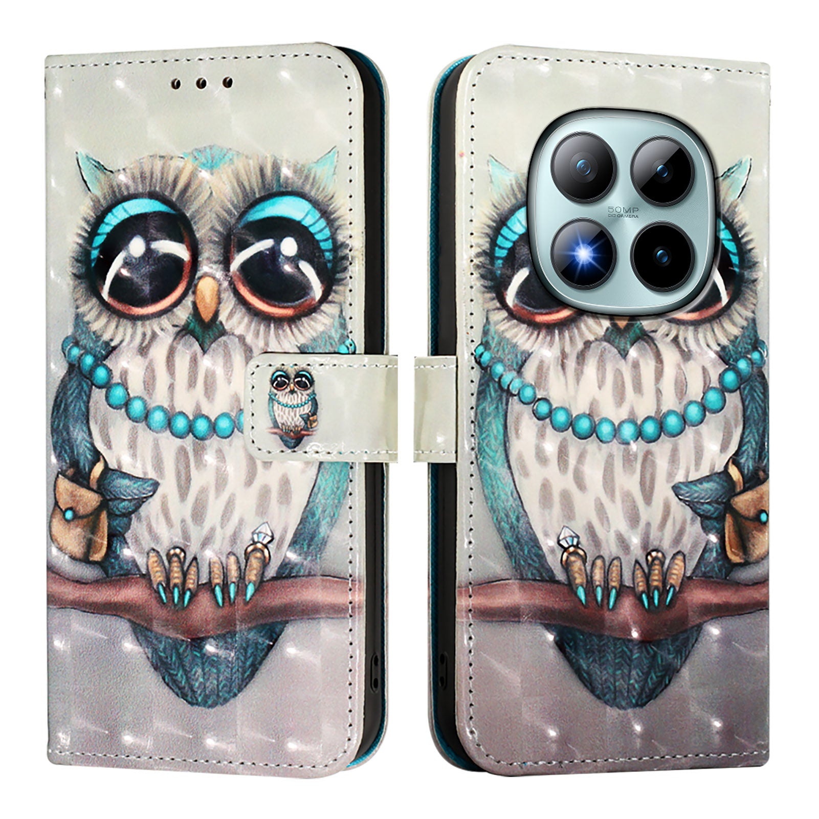 For Xiaomi Poco M8 Pro 5G / Redmi Note 15 Pro+ 5G (Global) Leather Case Pattern Printing Wallet Stand Mobile Cover with Strap - Grey Owl
