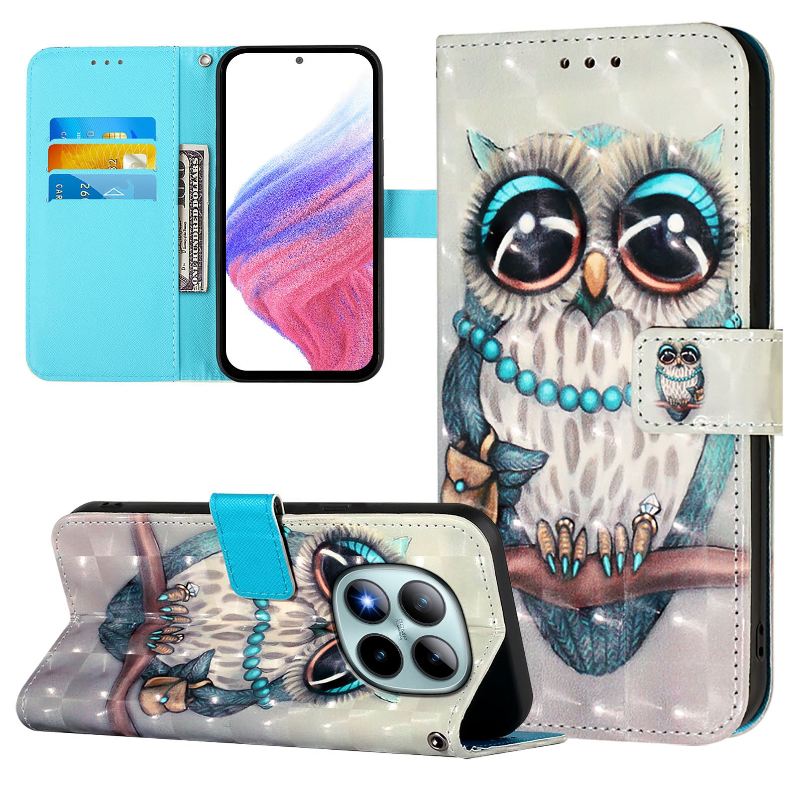 For Xiaomi Poco M8 Pro 5G / Redmi Note 15 Pro+ 5G (Global) Leather Case Pattern Printing Wallet Stand Mobile Cover with Strap - Grey Owl