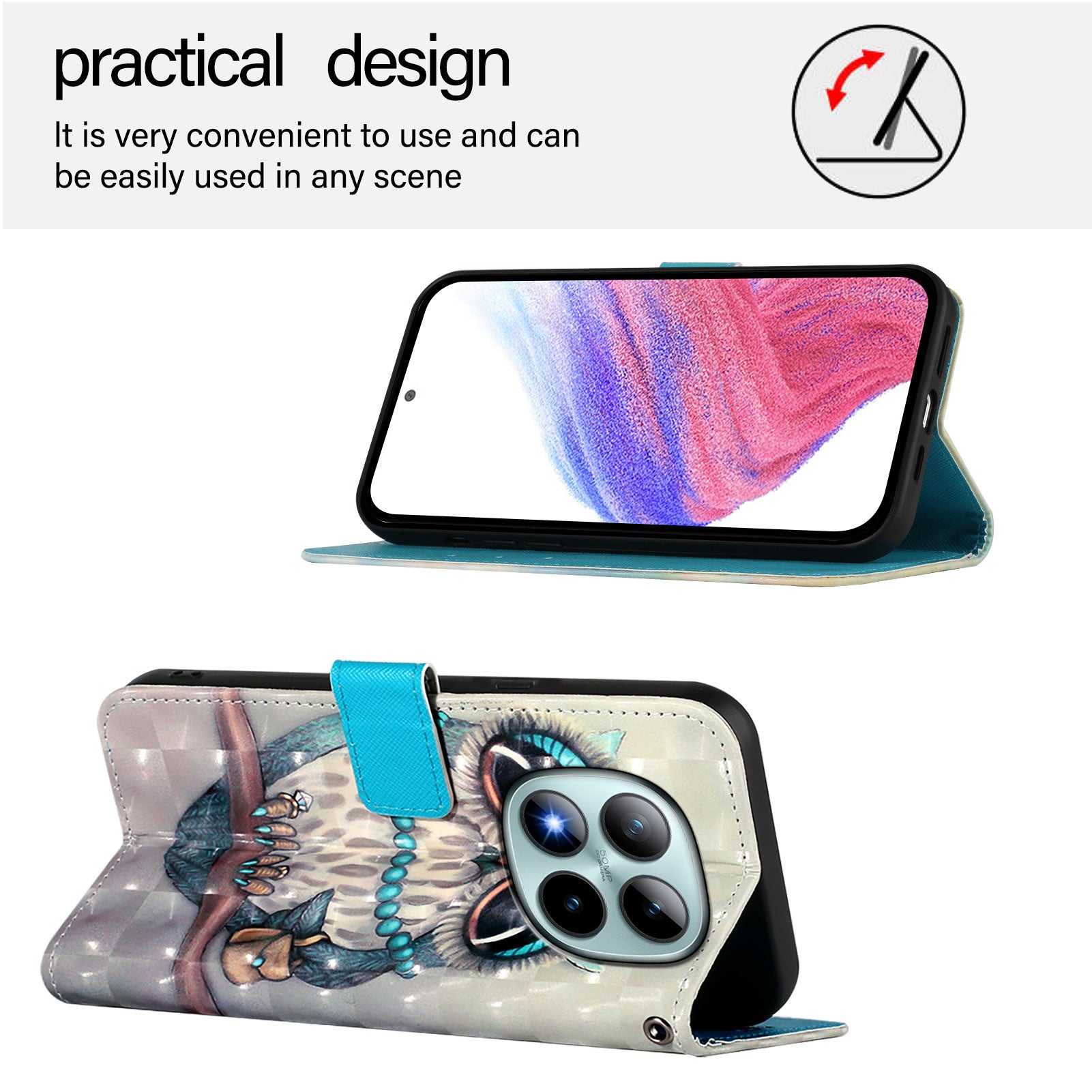 For Xiaomi Poco M8 Pro 5G / Redmi Note 15 Pro+ 5G (Global) Leather Case Pattern Printing Wallet Stand Mobile Cover with Strap - Grey Owl