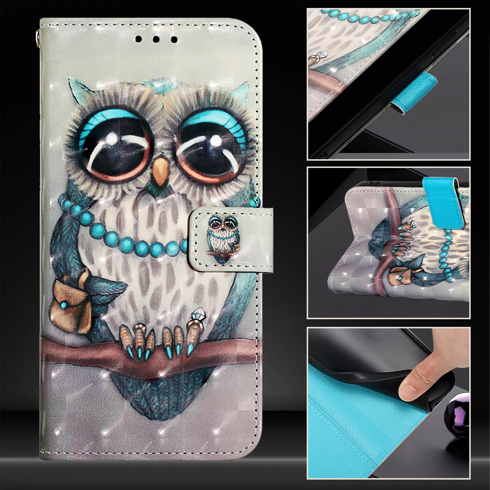 For Xiaomi Poco M8 Pro 5G / Redmi Note 15 Pro+ 5G (Global) Leather Case Pattern Printing Wallet Stand Mobile Cover with Strap - Grey Owl