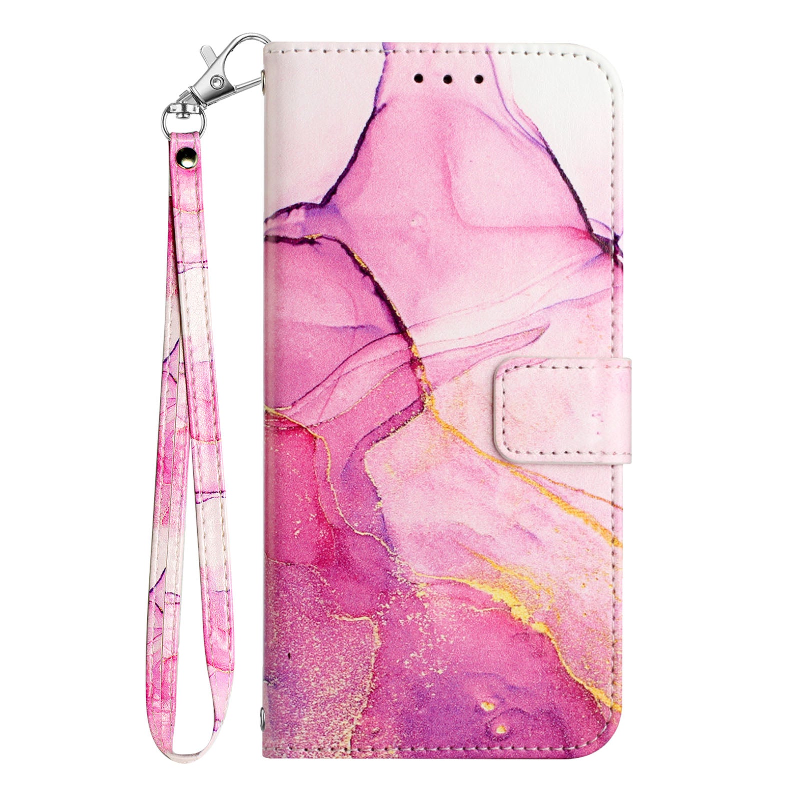 For Xiaomi Redmi Note 15 Pro 5G (Global) Case with Strap Marble Pattern Leather Phone Cover Card Holder - Pink / Purple / Gold LS001