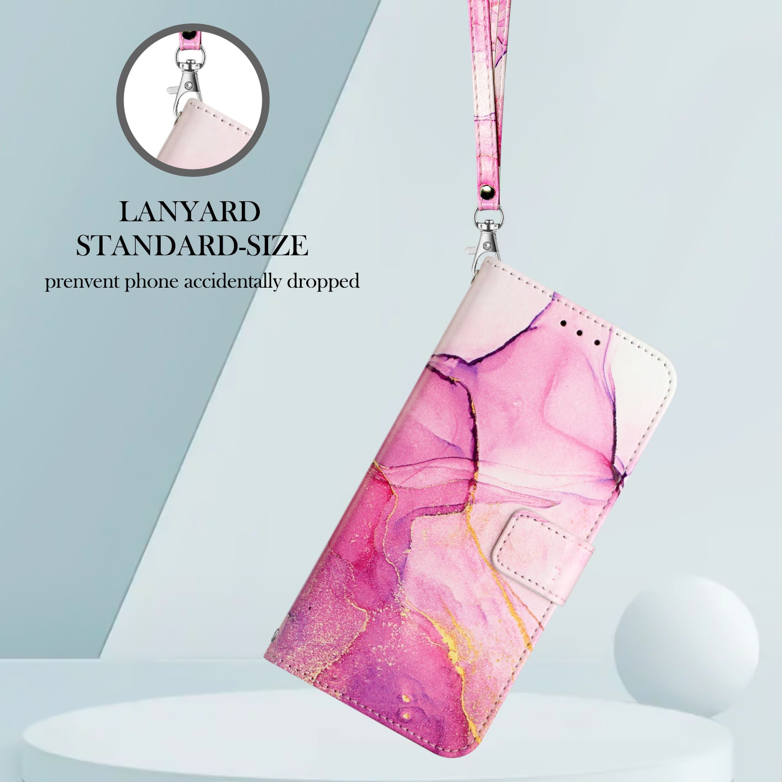 For Xiaomi Redmi Note 15 Pro 5G (Global) Case with Strap Marble Pattern Leather Phone Cover Card Holder - Pink / Purple / Gold LS001