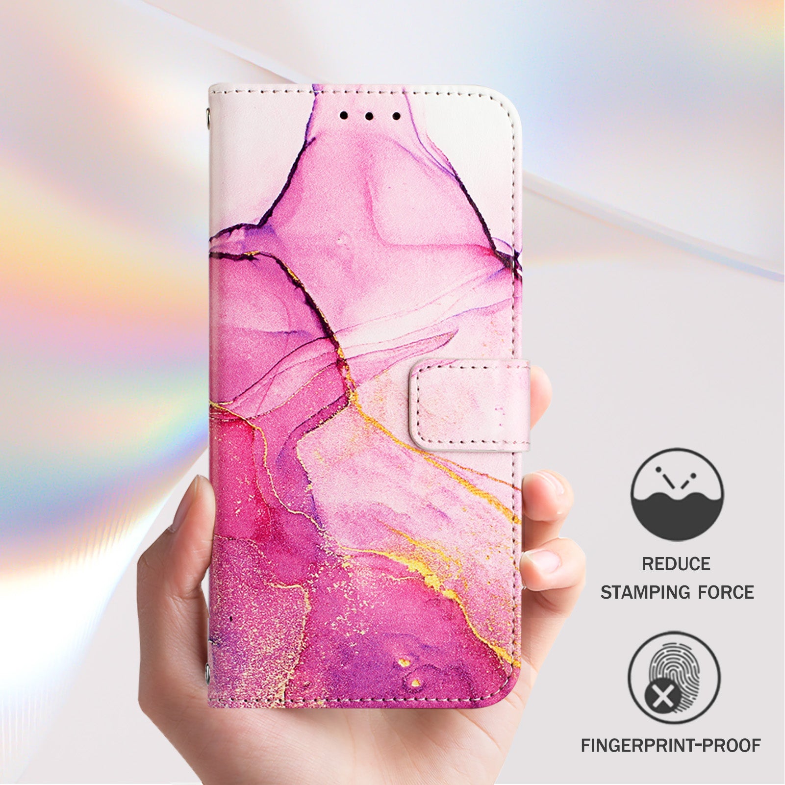 For Xiaomi Redmi Note 15 Pro 5G (Global) Case with Strap Marble Pattern Leather Phone Cover Card Holder - Pink / Purple / Gold LS001