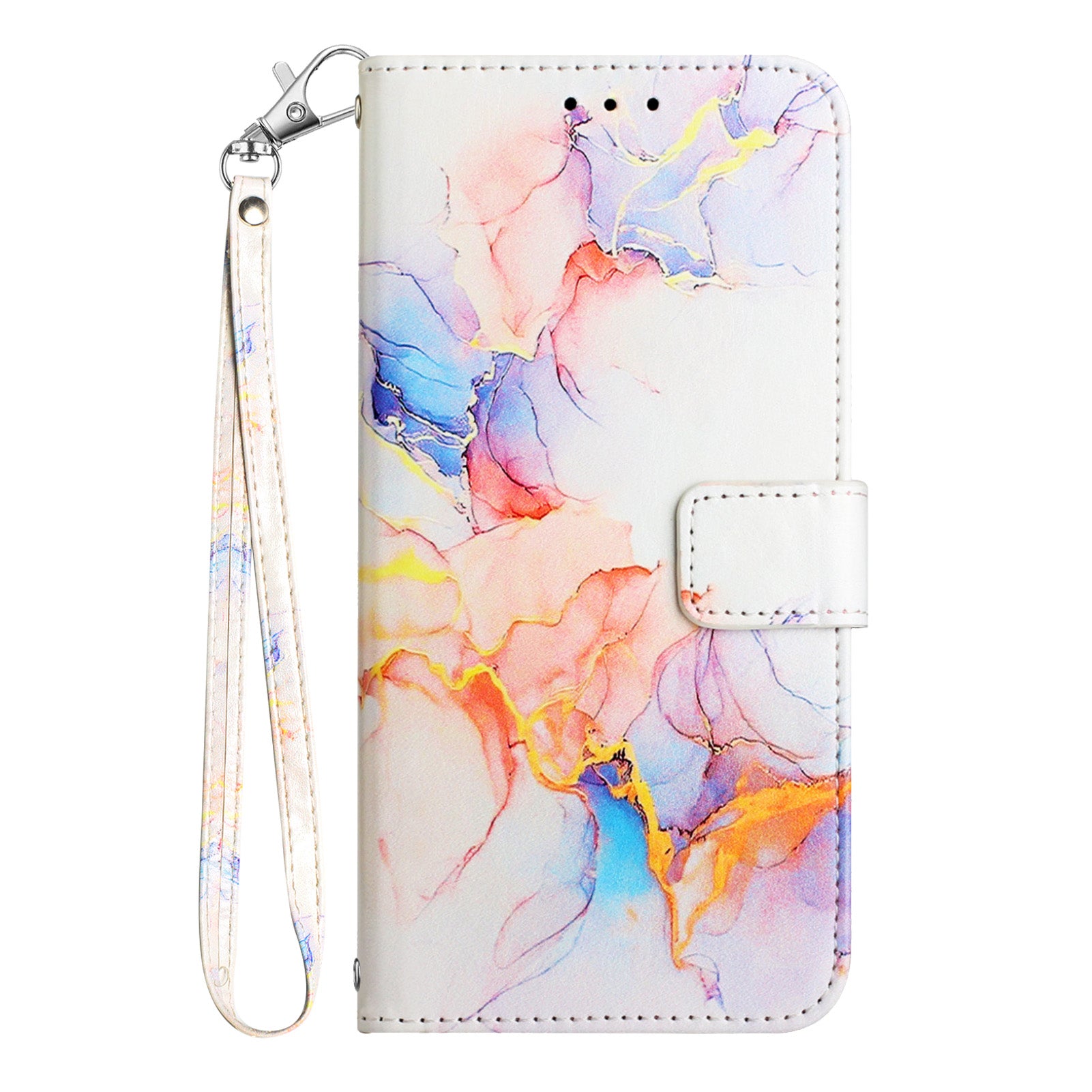 For Xiaomi Redmi Note 15 Pro 5G (Global) Case with Strap Marble Pattern Leather Phone Cover Card Holder - Milky Way Marble White LS004