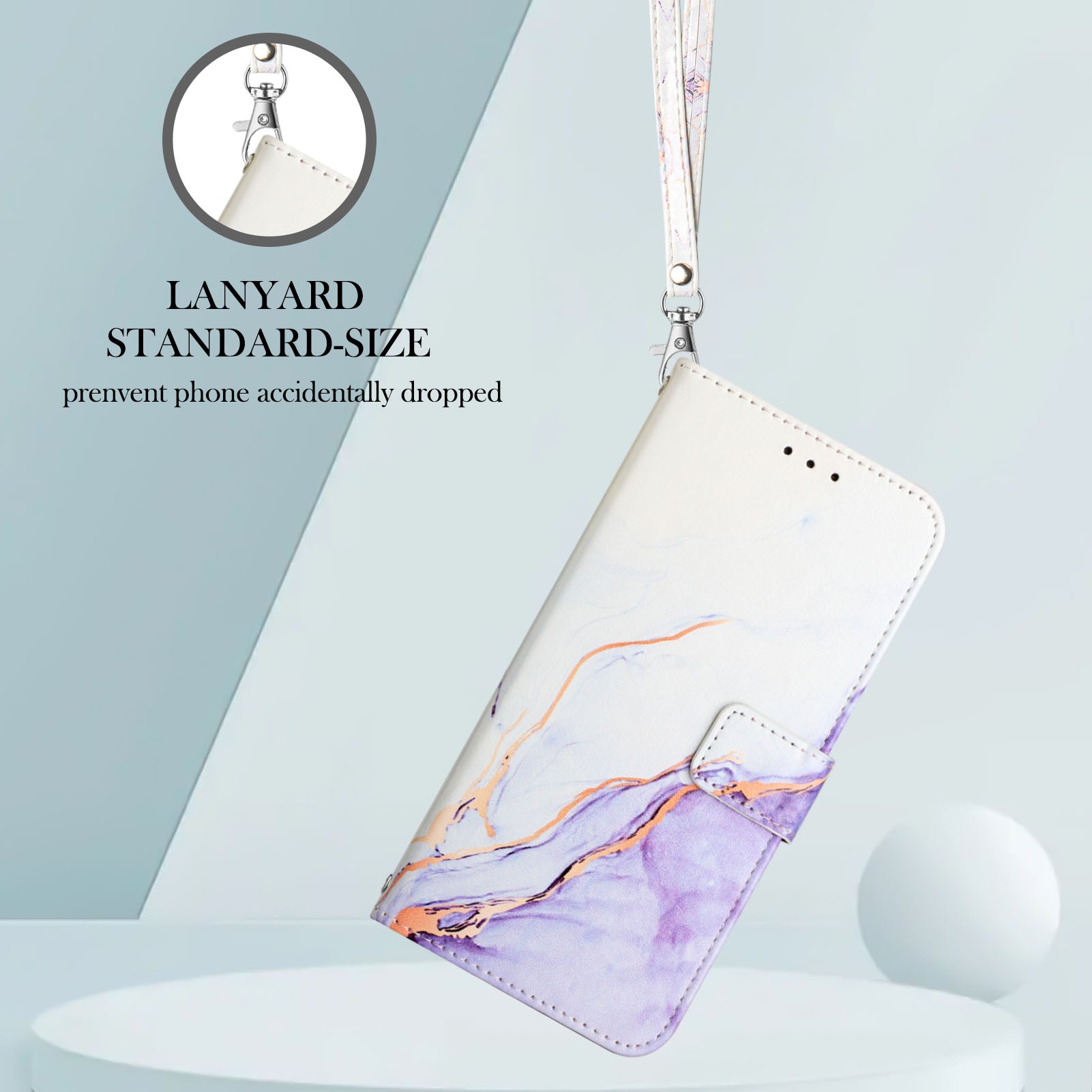 For Xiaomi Redmi Note 15 Pro 5G (Global) Case with Strap Marble Pattern Leather Phone Cover Card Holder - White / Purple LS006