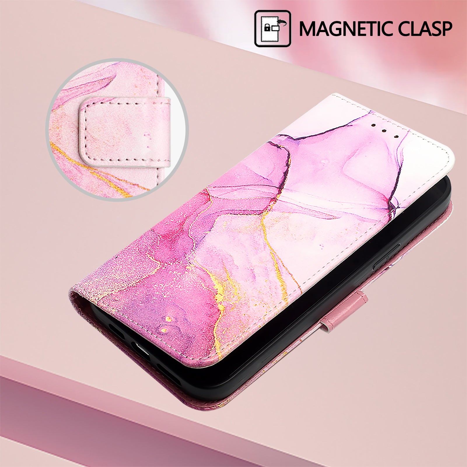 For Xiaomi Poco M8 Pro 5G / Redmi Note 15 Pro+ 5G (Global) Case with Strap Marble Pattern Leather Phone Cover Card Holder - Pink / Purple / Gold LS001