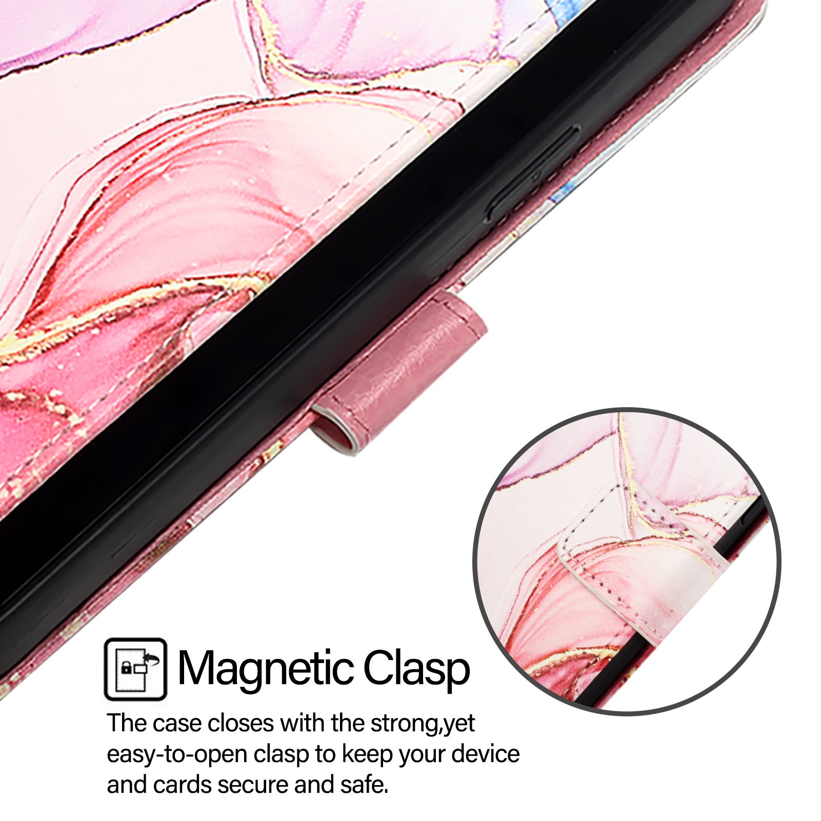 For Xiaomi Poco M8 Pro 5G / Redmi Note 15 Pro+ 5G (Global) Case with Strap Marble Pattern Leather Phone Cover Card Holder - Rose Gold LS005