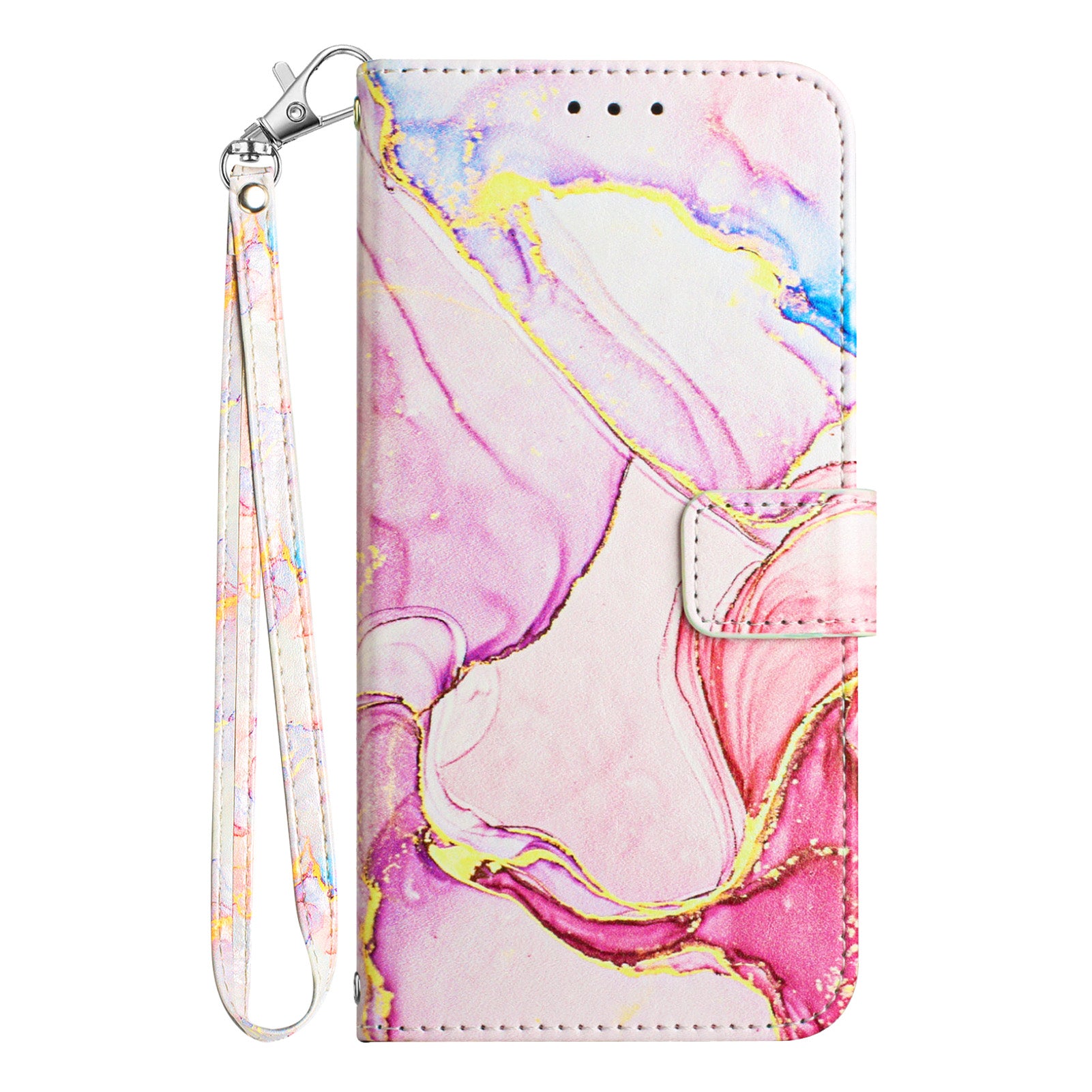 For Xiaomi Poco M8 Pro 5G / Redmi Note 15 Pro+ 5G (Global) Case with Strap Marble Pattern Leather Phone Cover Card Holder - Rose Gold LS005