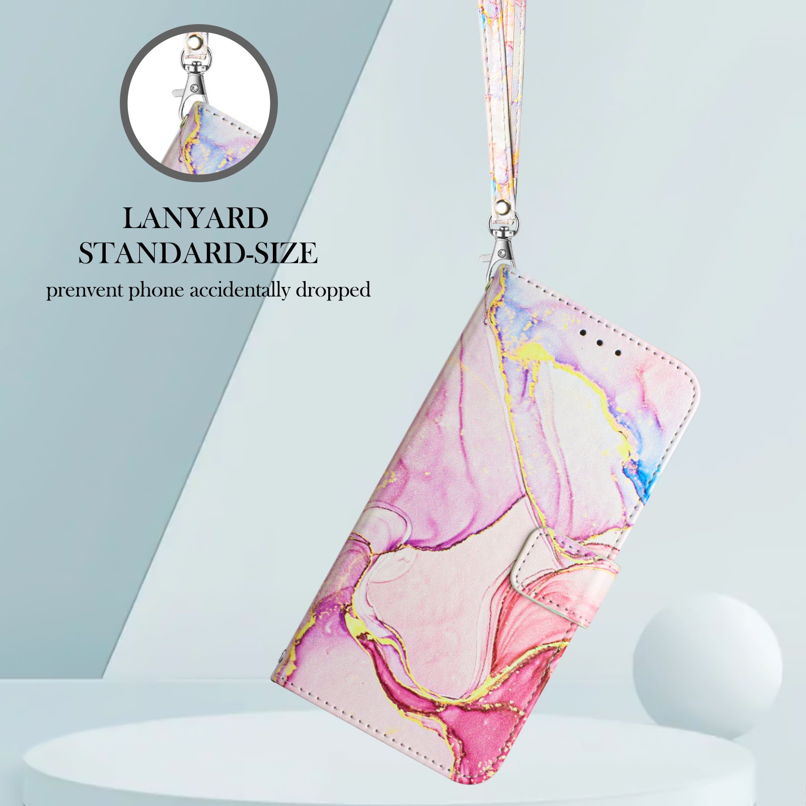 For Xiaomi Poco M8 Pro 5G / Redmi Note 15 Pro+ 5G (Global) Case with Strap Marble Pattern Leather Phone Cover Card Holder - Rose Gold LS005