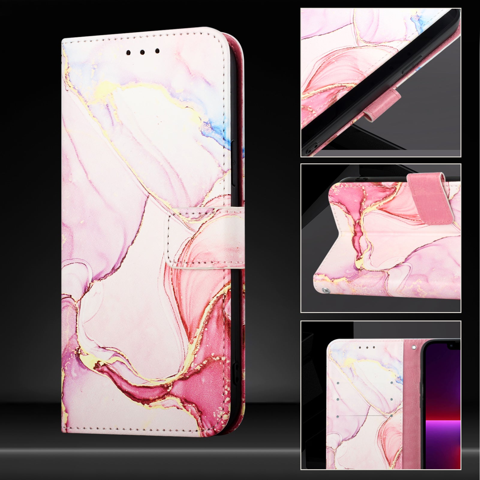For Xiaomi Poco M8 Pro 5G / Redmi Note 15 Pro+ 5G (Global) Case with Strap Marble Pattern Leather Phone Cover Card Holder - Rose Gold LS005