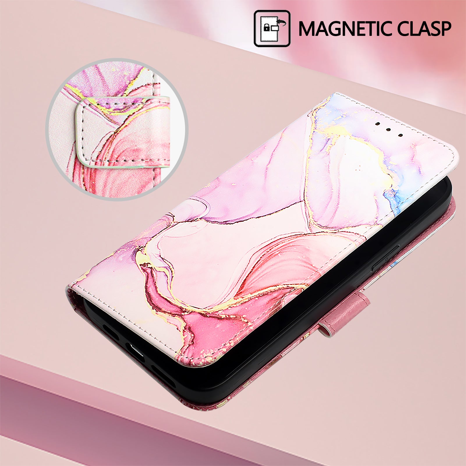 For Xiaomi Poco M8 Pro 5G / Redmi Note 15 Pro+ 5G (Global) Case with Strap Marble Pattern Leather Phone Cover Card Holder - Rose Gold LS005