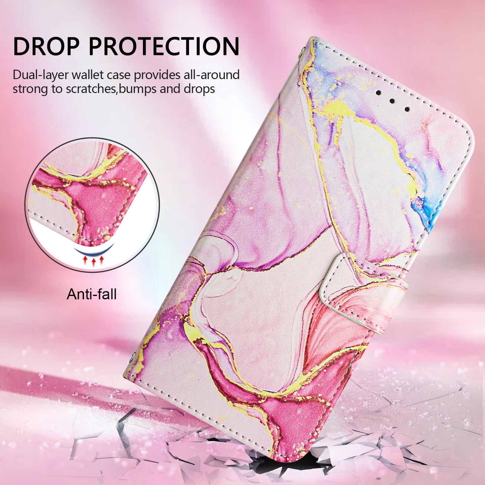 For Xiaomi Poco M8 Pro 5G / Redmi Note 15 Pro+ 5G (Global) Case with Strap Marble Pattern Leather Phone Cover Card Holder - Rose Gold LS005