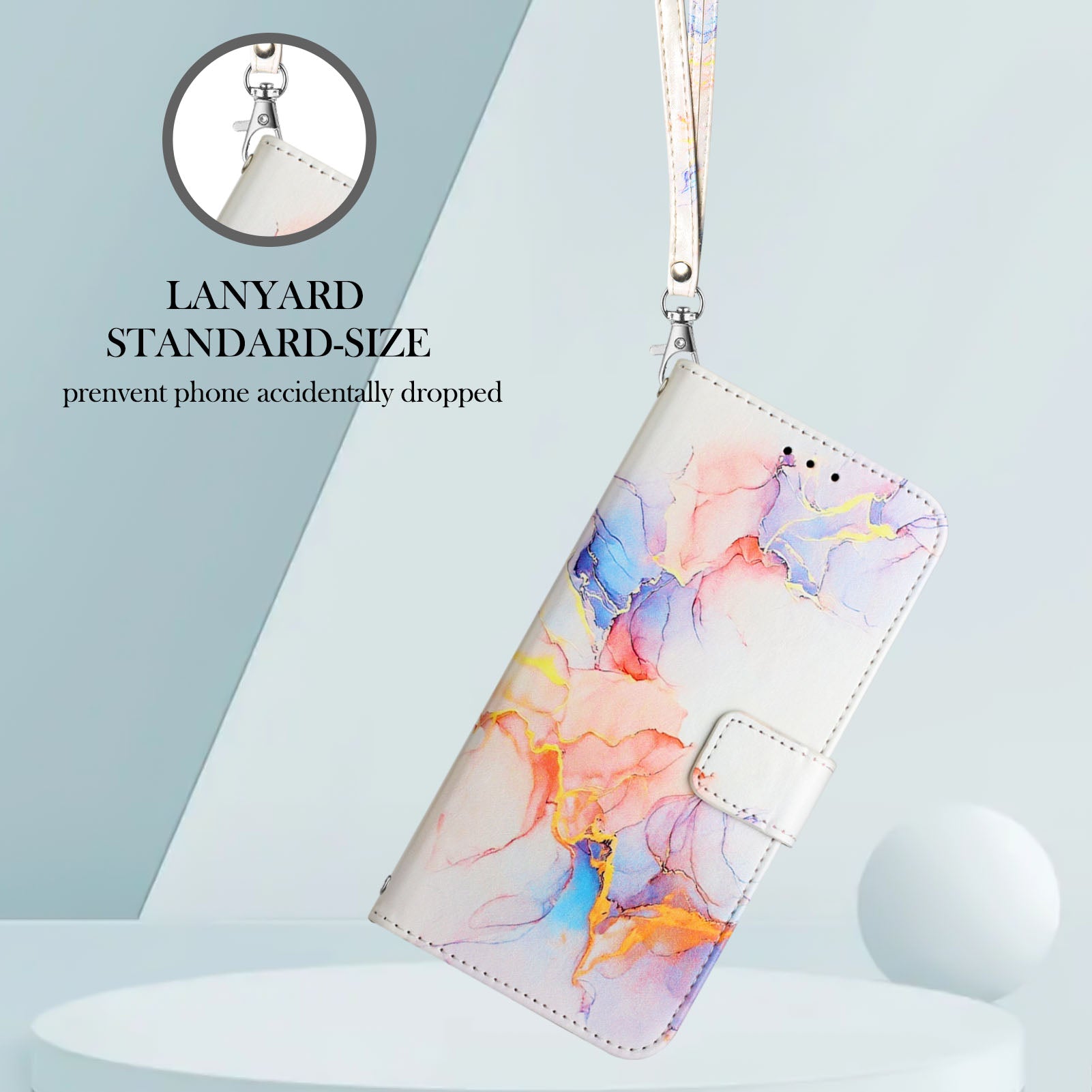 For Xiaomi Poco M8 Pro 5G / Redmi Note 15 Pro+ 5G (Global) Case with Strap Marble Pattern Leather Phone Cover Card Holder - Milky Way Marble White LS004