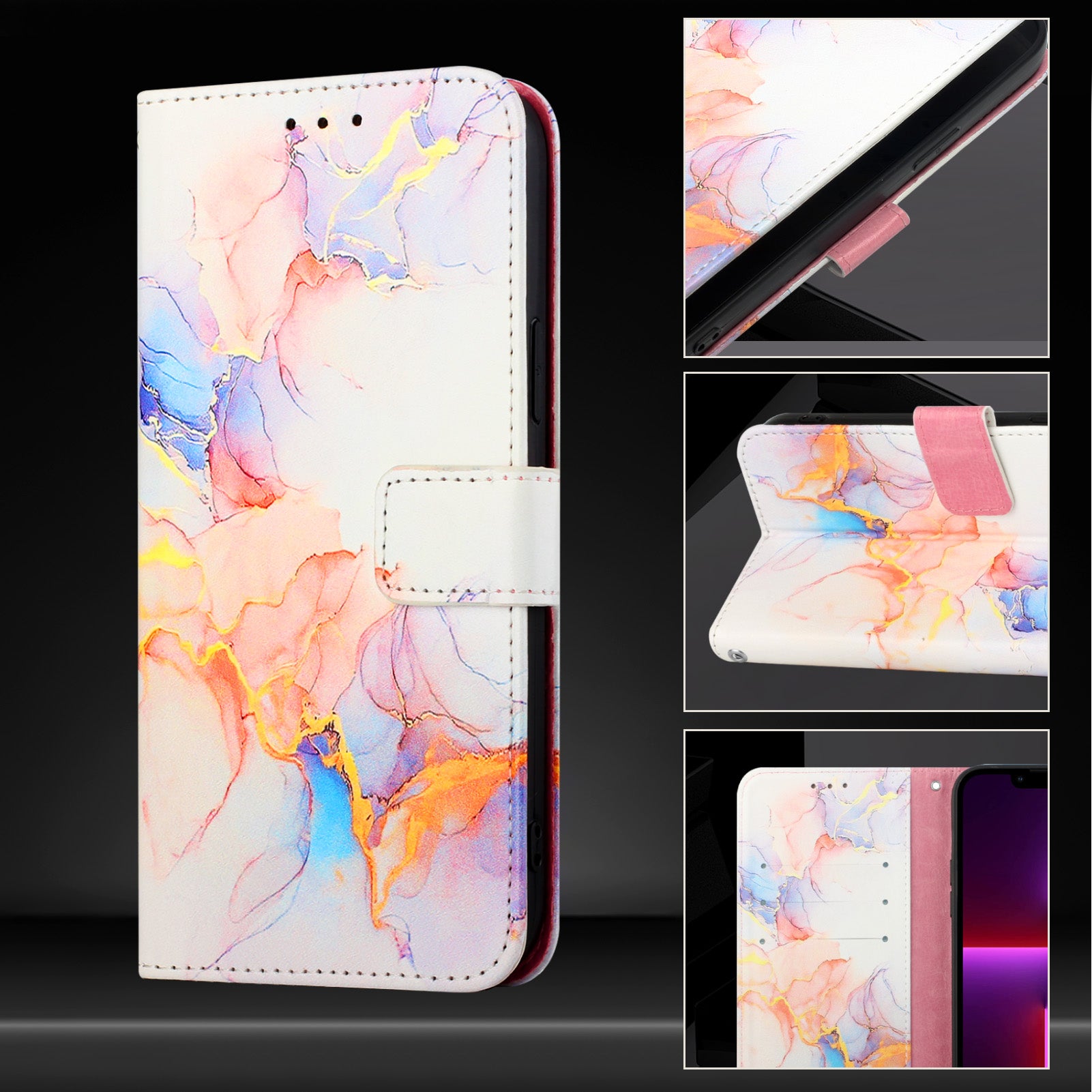 For Xiaomi Poco M8 Pro 5G / Redmi Note 15 Pro+ 5G (Global) Case with Strap Marble Pattern Leather Phone Cover Card Holder - Milky Way Marble White LS004