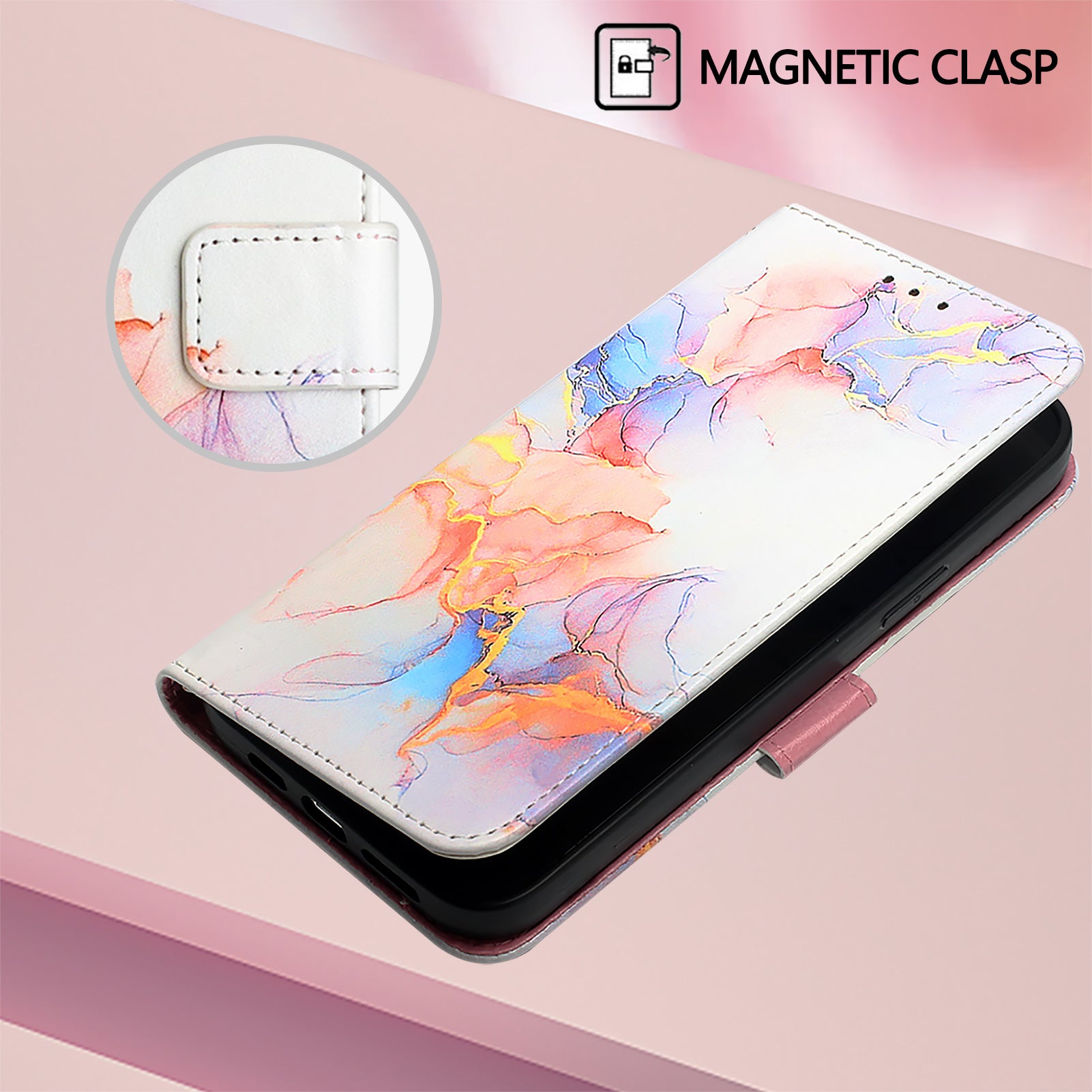 For Xiaomi Poco M8 Pro 5G / Redmi Note 15 Pro+ 5G (Global) Case with Strap Marble Pattern Leather Phone Cover Card Holder - Milky Way Marble White LS004