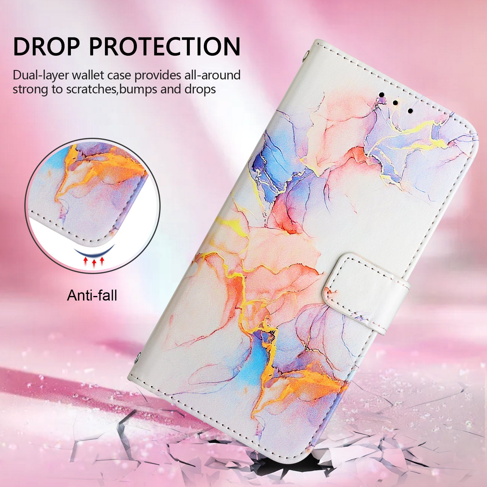 For Xiaomi Poco M8 Pro 5G / Redmi Note 15 Pro+ 5G (Global) Case with Strap Marble Pattern Leather Phone Cover Card Holder - Milky Way Marble White LS004